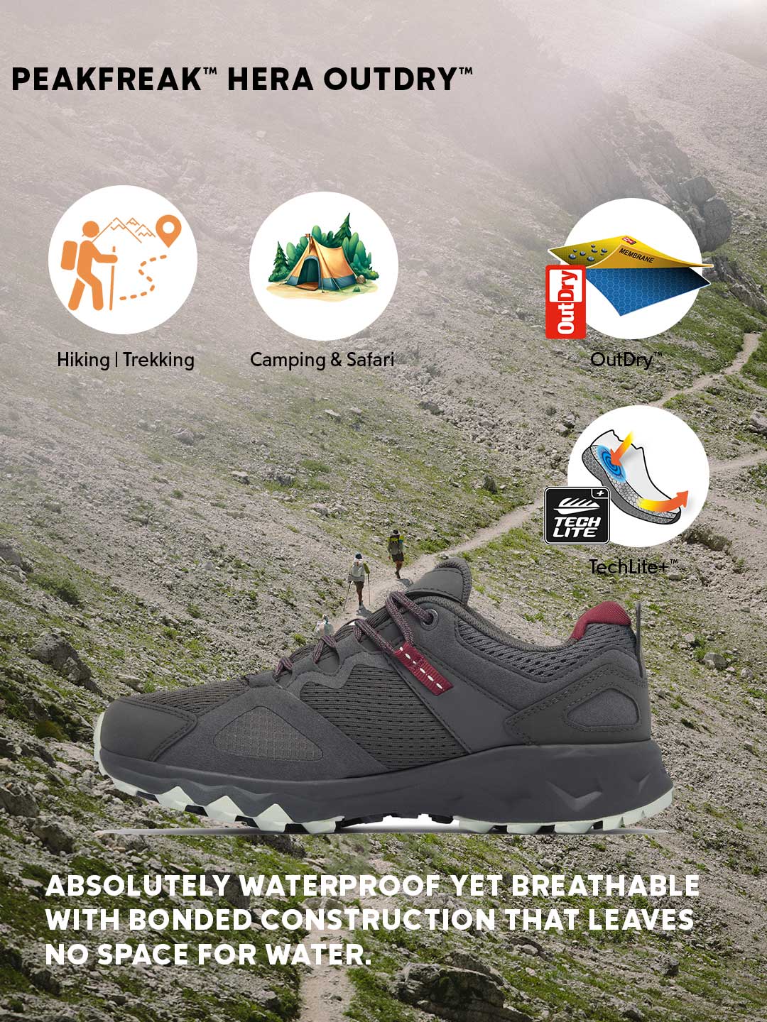 Columbia Women Dark Grey OutDry Peakfreak Hera Hiking Shoes - Fully Waterproof Trekking Footwear