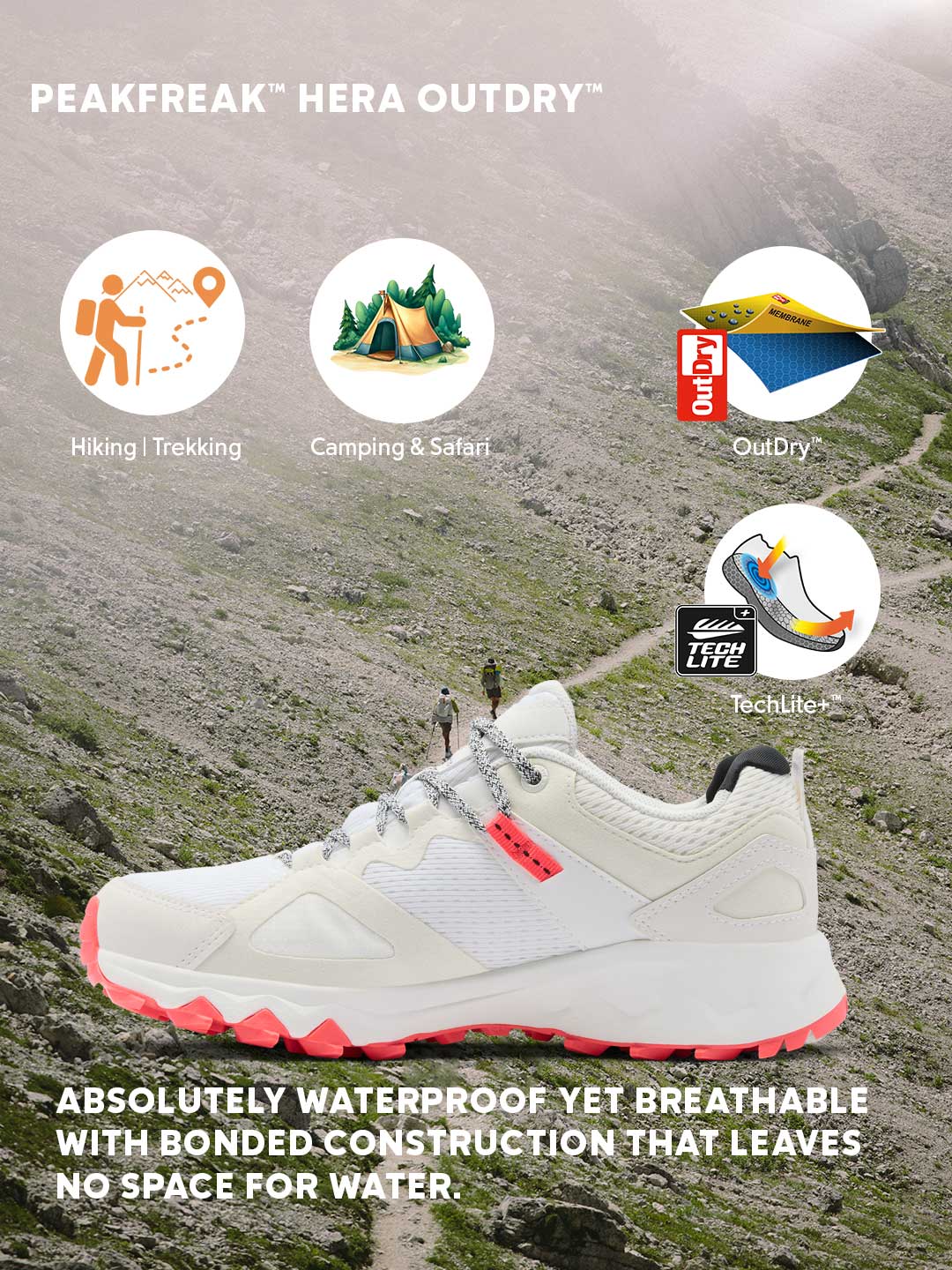 Columbia Women Off- White OutDry Peakfreak Hera Hiking & Trekking Shoes (Fully Waterproof)