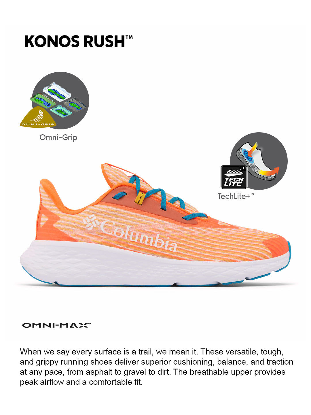 Columbia Men Orange OmniGrip Konos Swift Trail Running Shoes