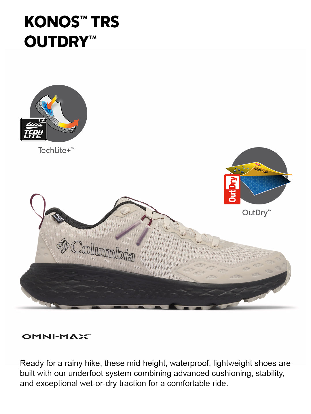 Columbia Men Off White OmniMax Konos TRS Waterproof Hiking and Trekking Shoes