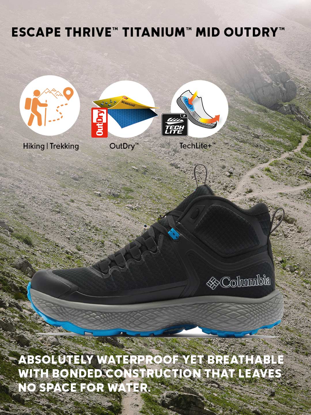 Columbia Men Black OutDry Escape Thrive Titanium Hiking & Trekking Shoes (Fully Waterproof)