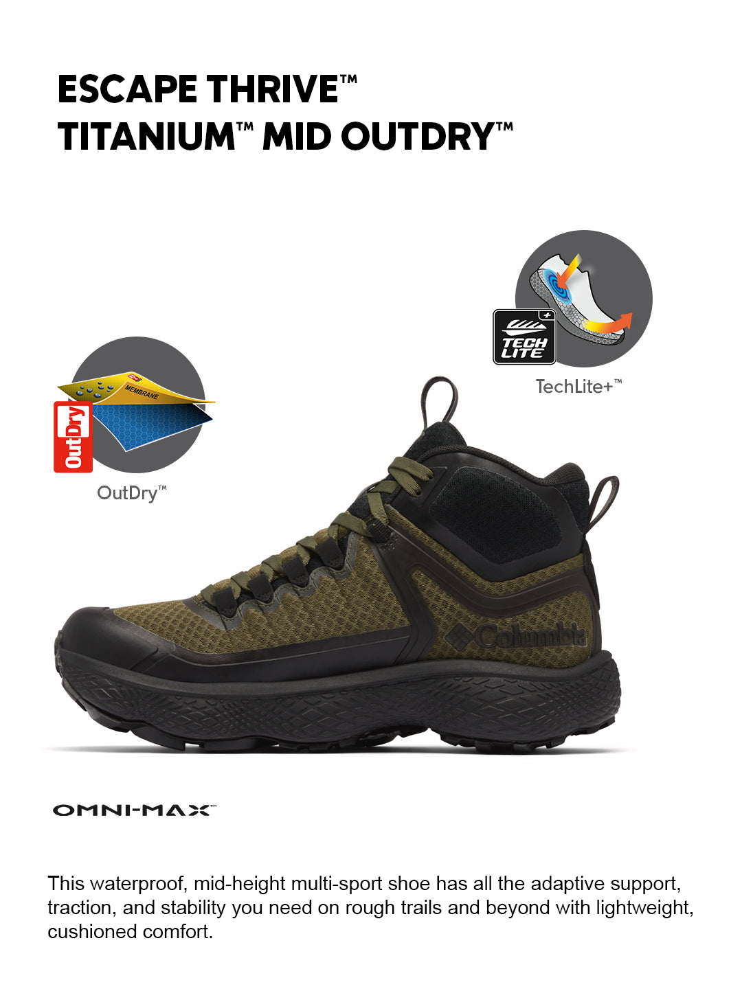 Columbia Men Green OmniMax Escape Thrive Titanium Waterproof Hiking and Trekking Shoes