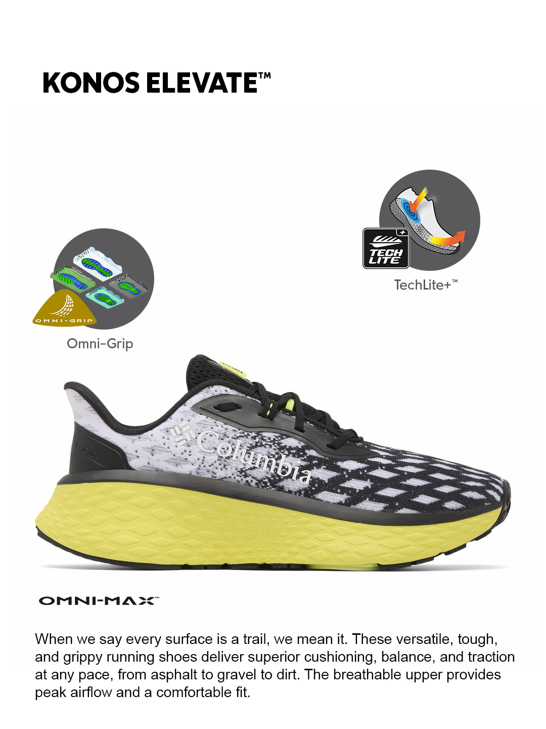 Columbia Men Black OmniGrip Konos Elevate Trail Running Shoes