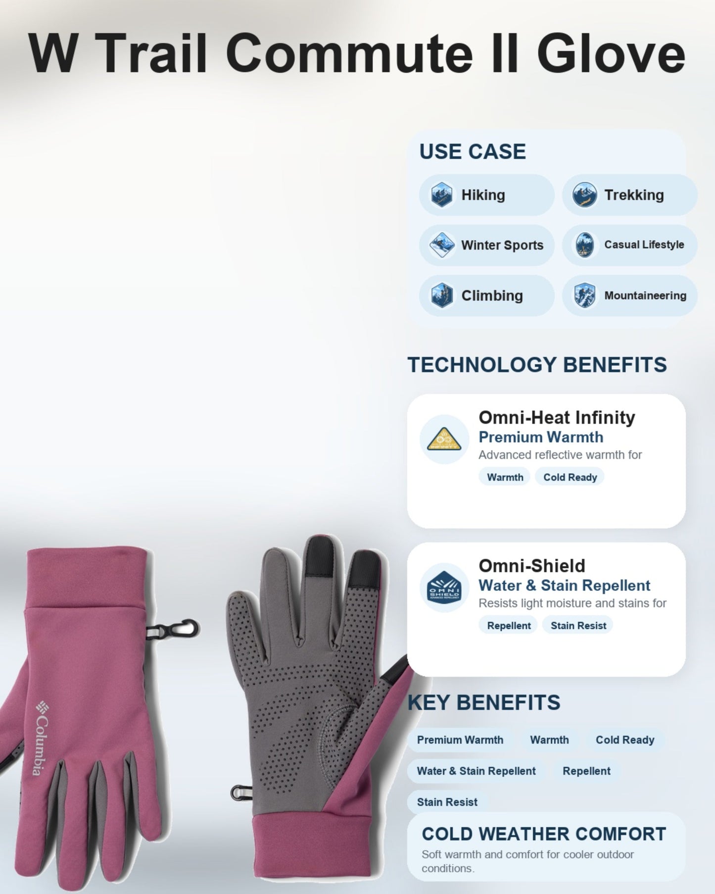 Columbia Women Purple Omni-Heat Infinity W Trail Commute II Gloves