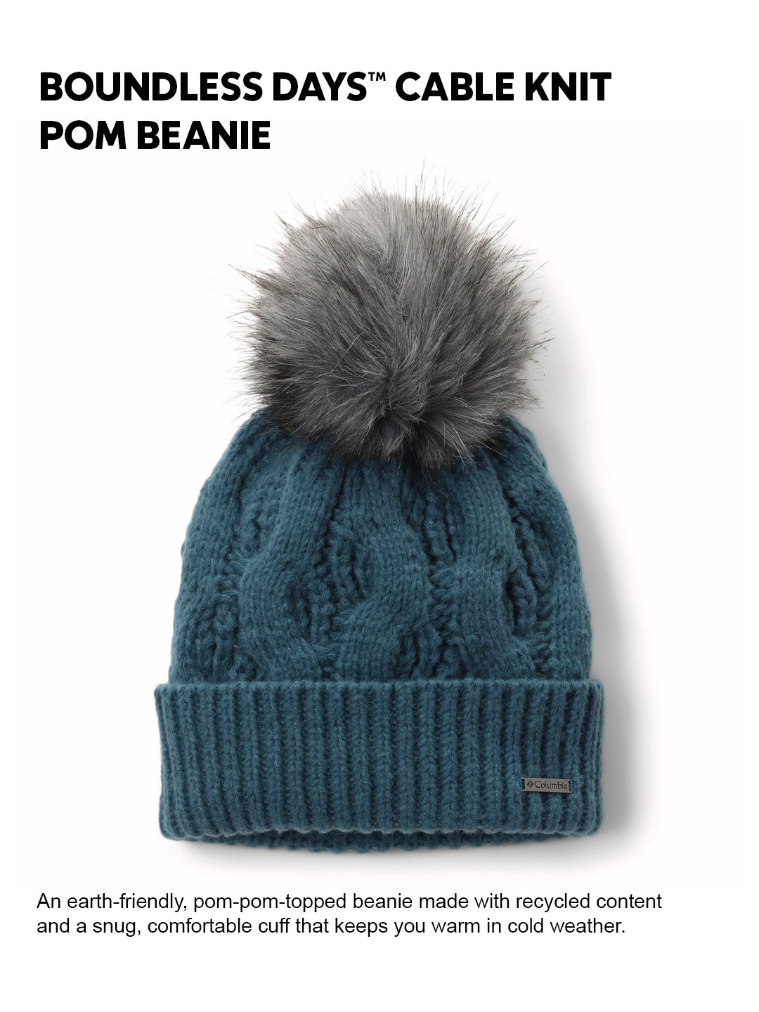 Columbia Women Blue Boundless Days Cable Knit Pom Beanie