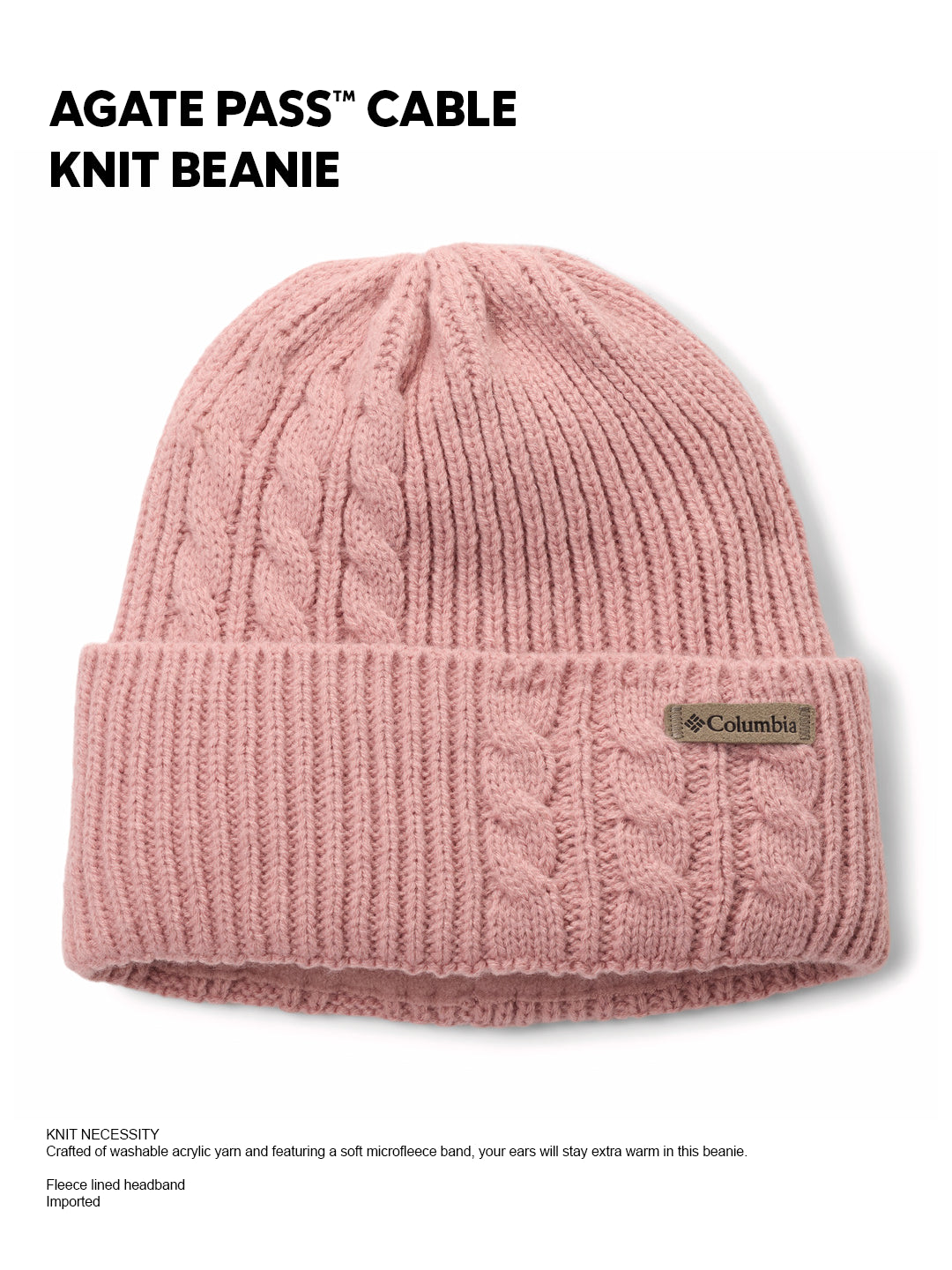 Columbia Women Pink Agate Pass Cable Knit Beanie