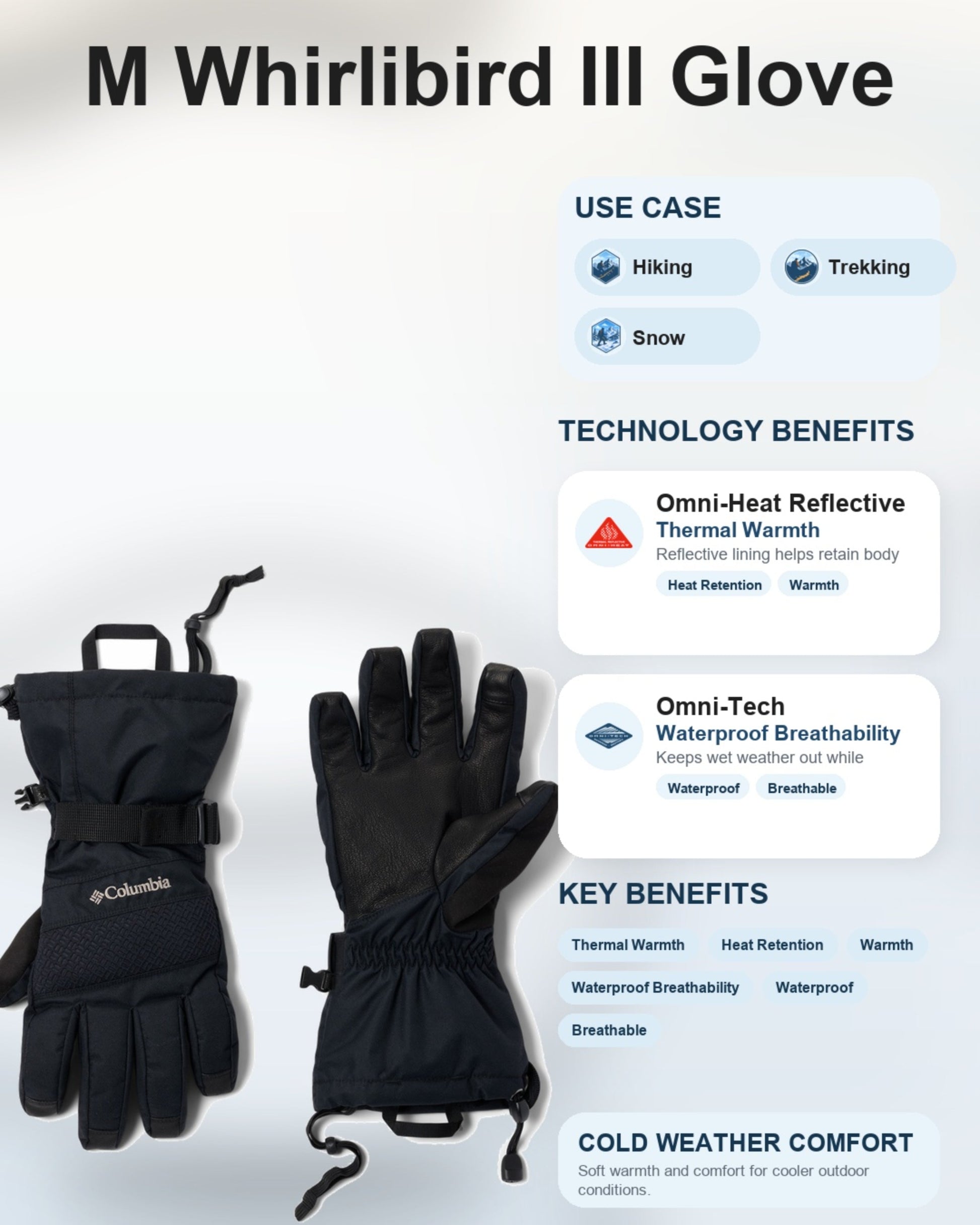 Columbia Men Black Omni-Heat Reflective M Whirlibird III Gloves