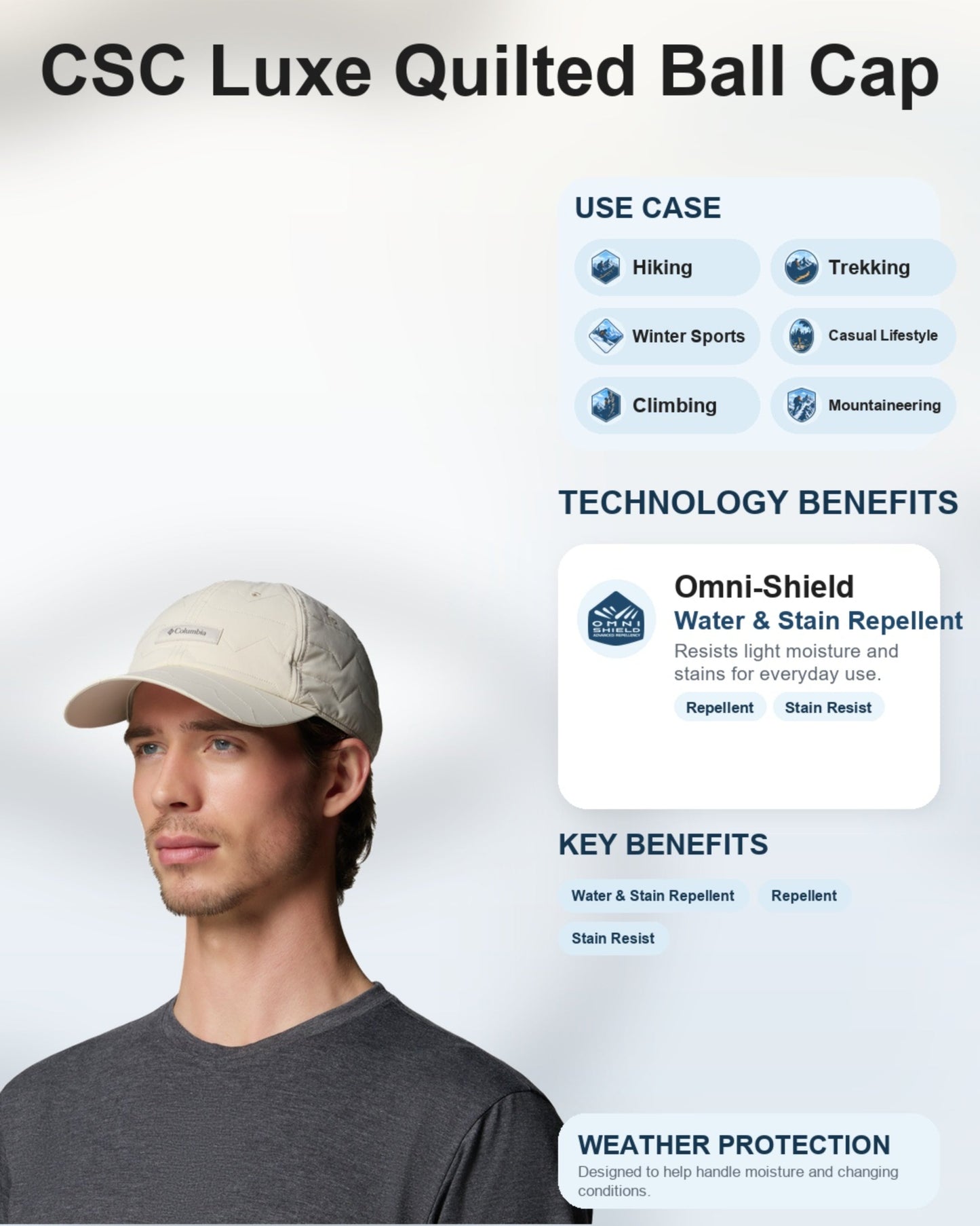 Columbia Unisex Beige Omni-Shield CSC Luxe Quilted Ball Cap