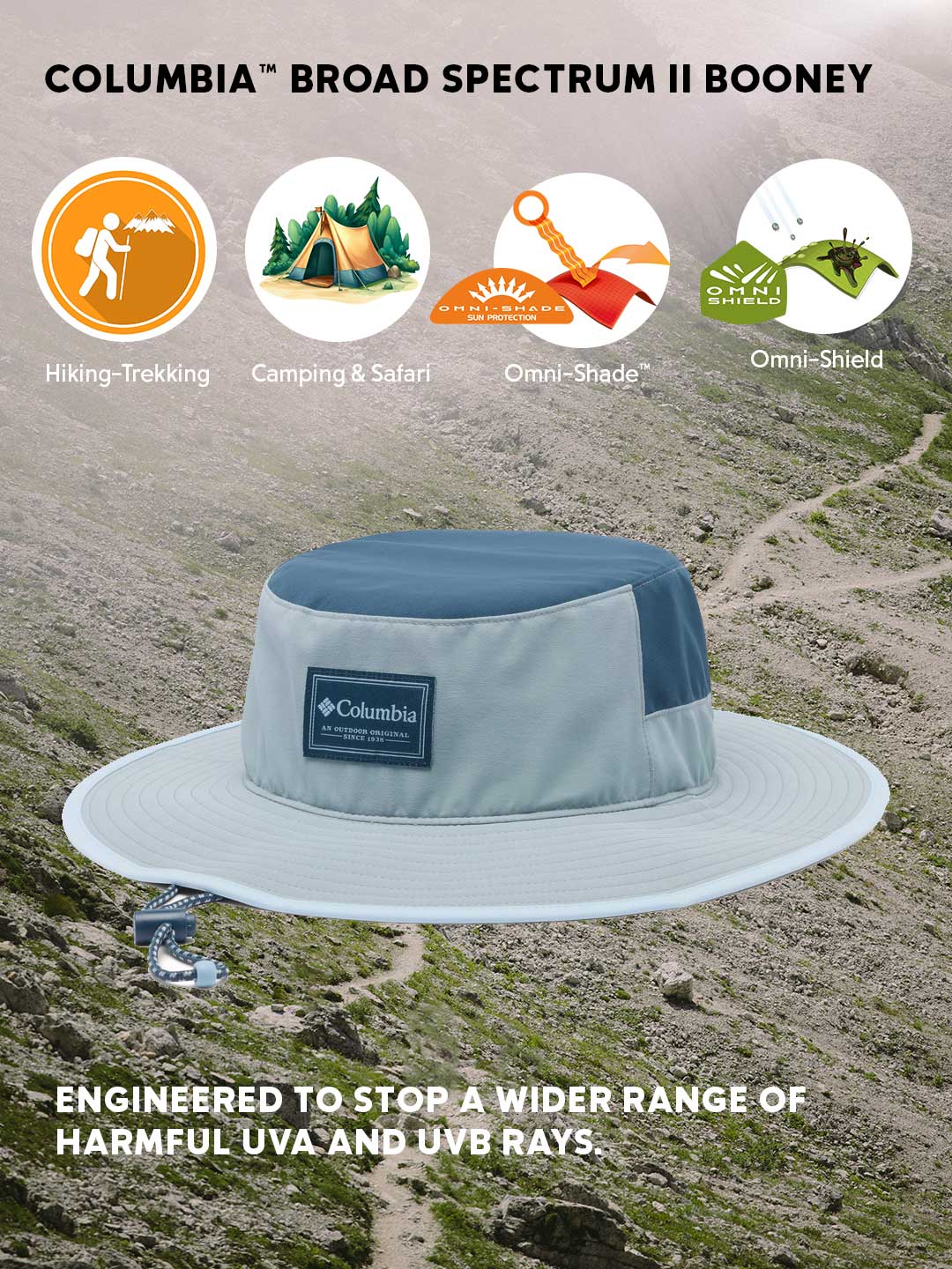 Columbia Unisex Blue Omni-Shade Broad Spectrum II Booney Sun Protection Hat