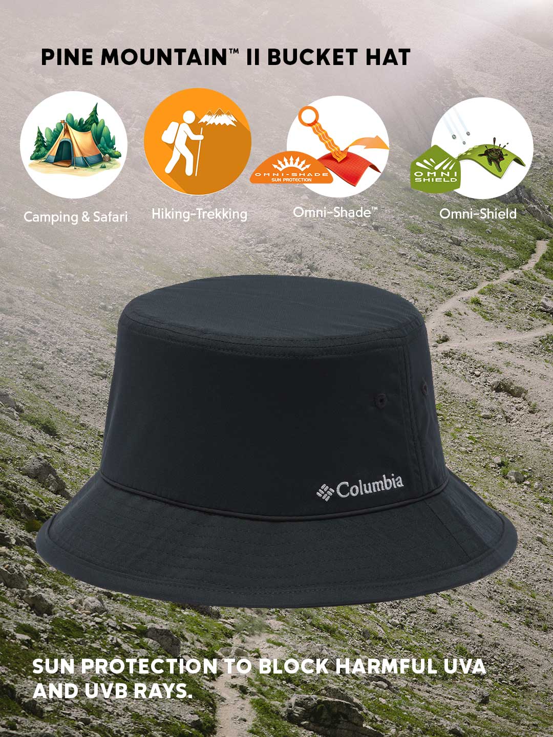 Columbia Unisex Black Omni-Shade Pine Mountain II Bucket Hat