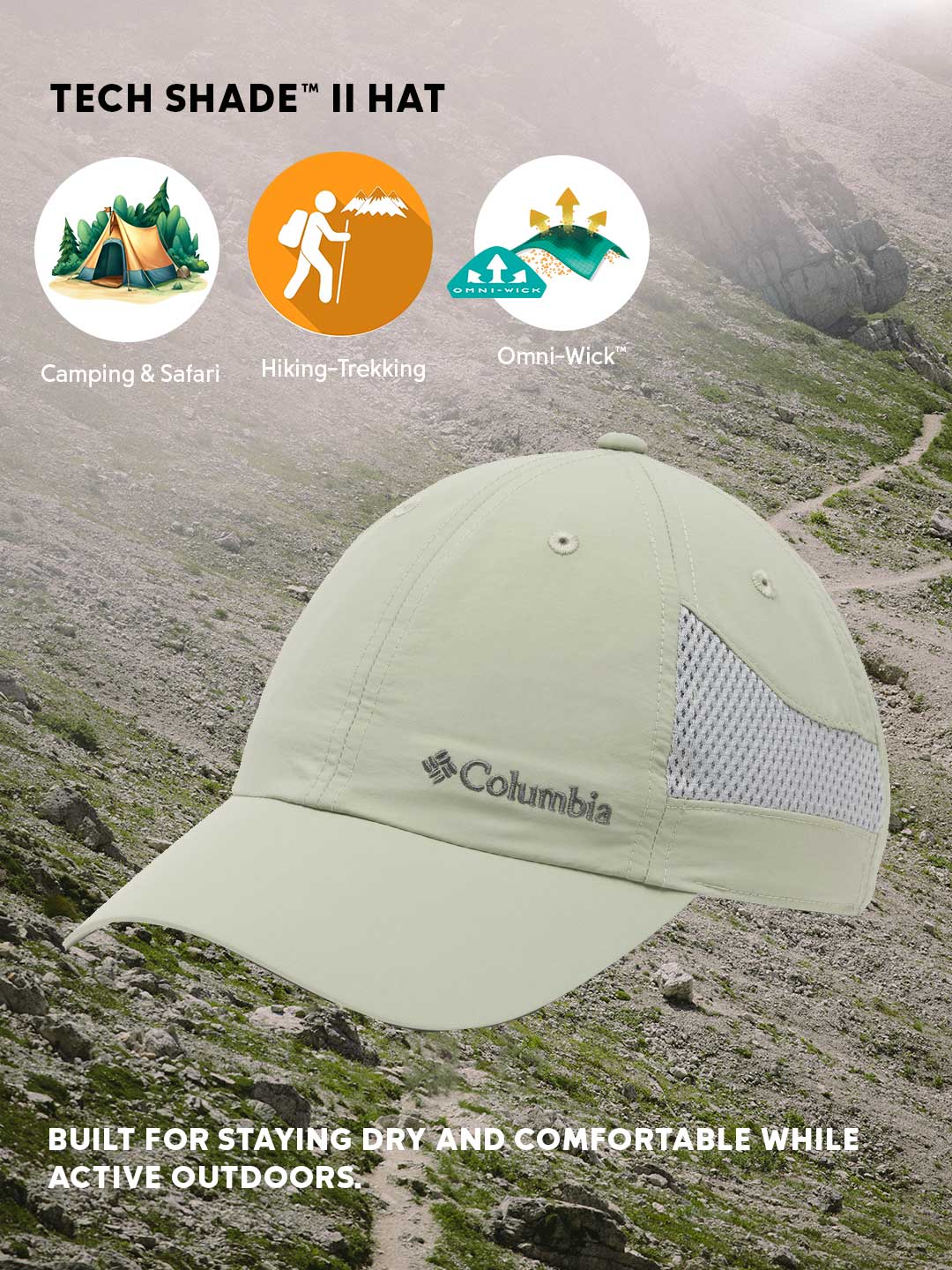 Columbia Unisex Green Omni-Wick Tech Shade II Lightweight Sun Cap