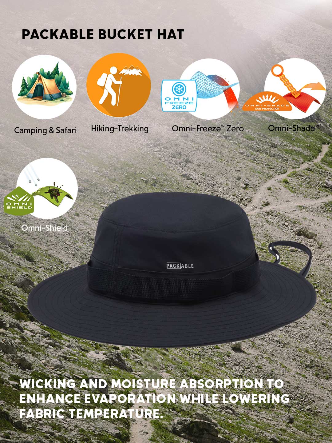 Columbia Omni-Freeze Packable Black Bucket Hat – Unisex
