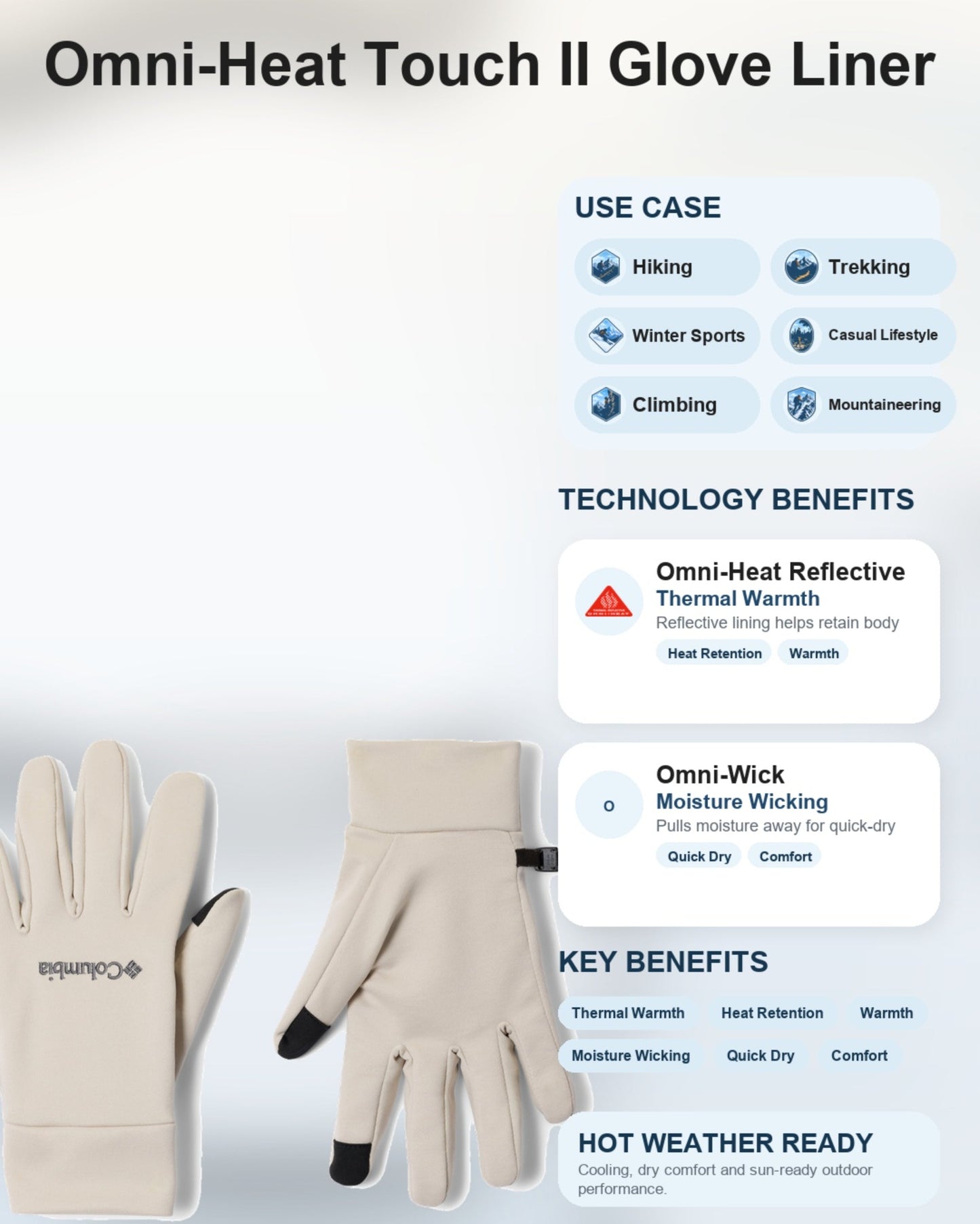 Columbia Unisex Beige Omni-Heat Reflective Omni-Heat Touch II Gloves Liner