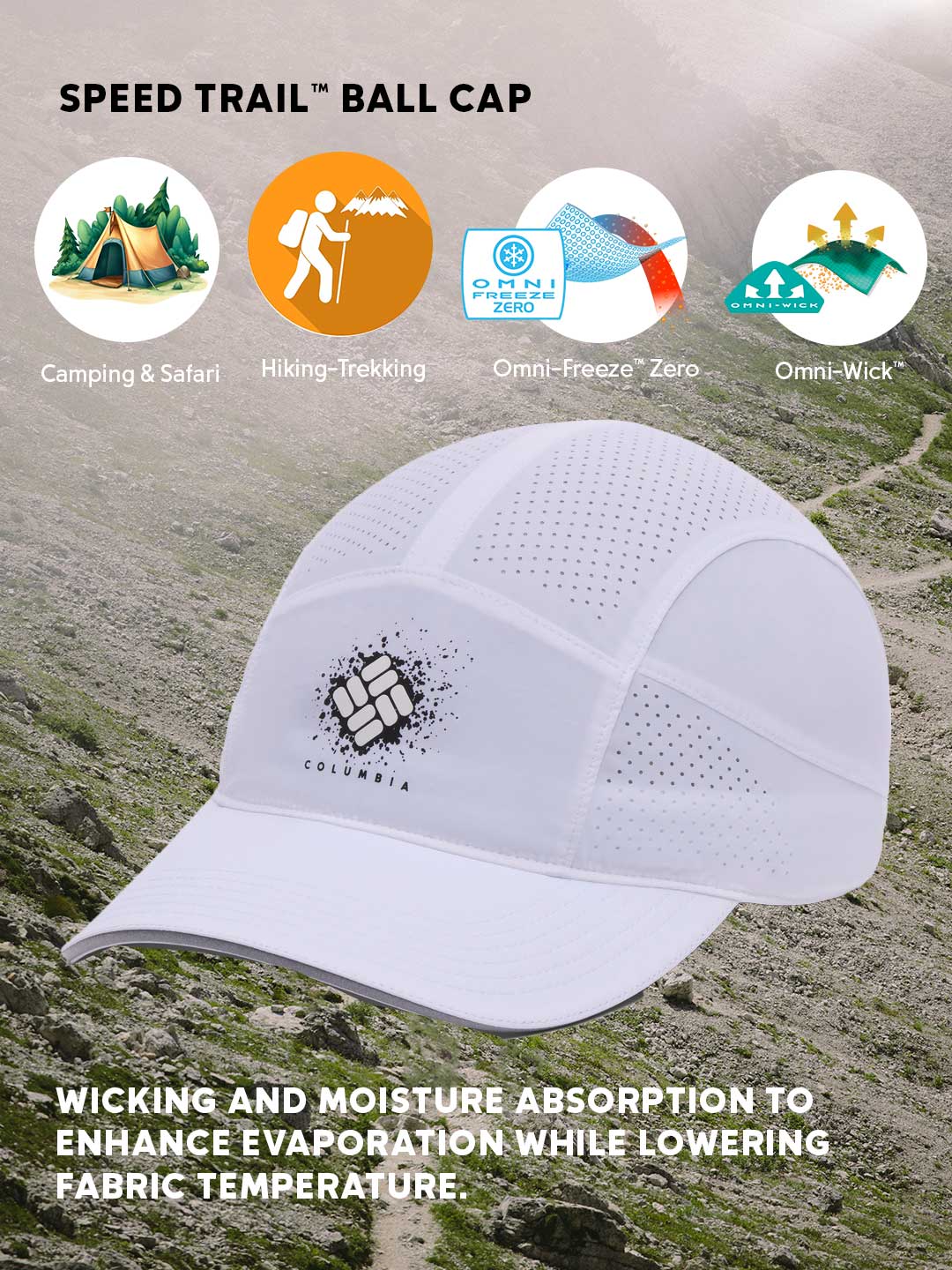 Columbia Omni-Freeze Speed White Trail Ball Cap for Unisex