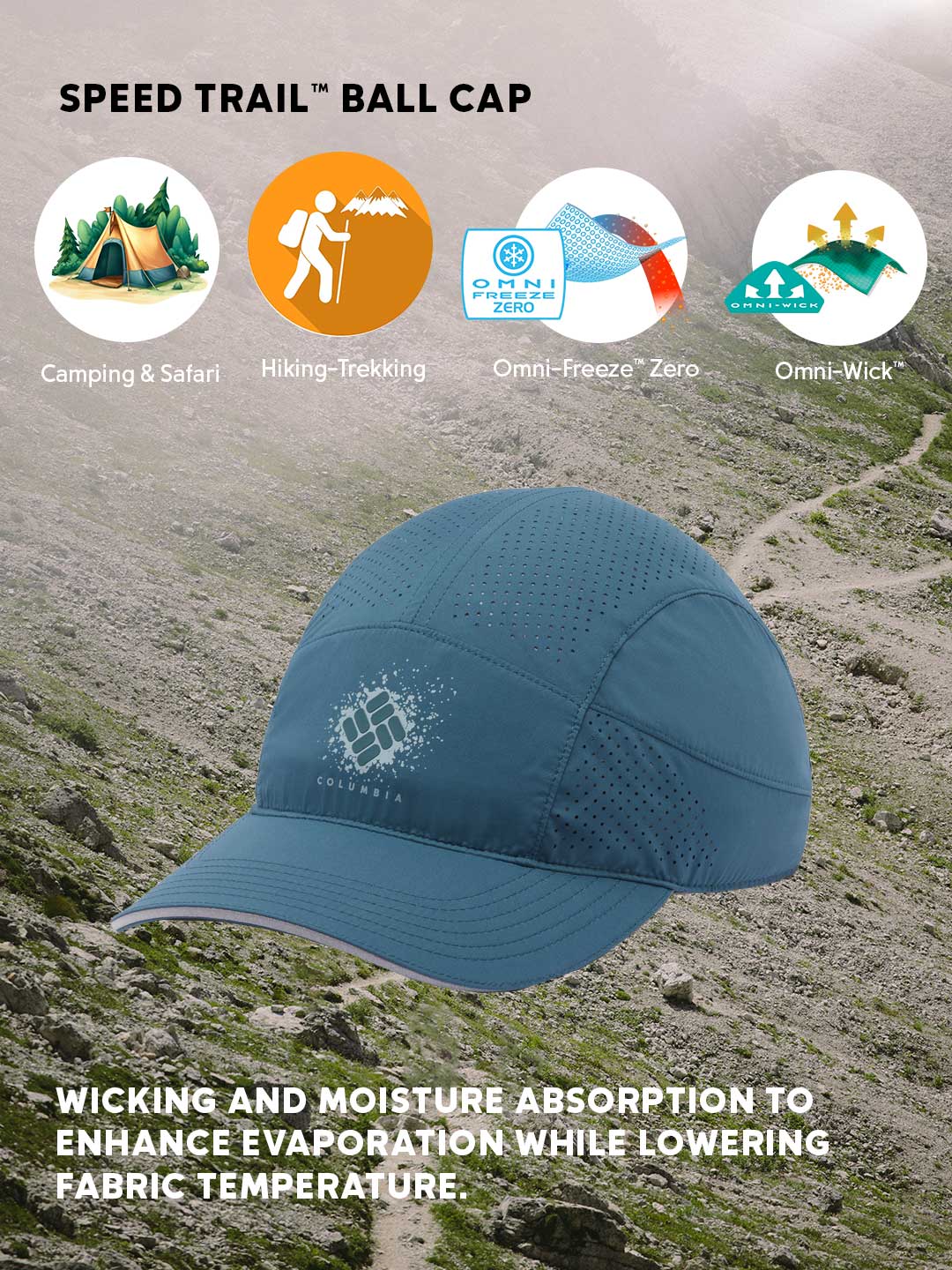 Columbia Omni-Freeze Speed Blue Trail Ball Cap for Unisex