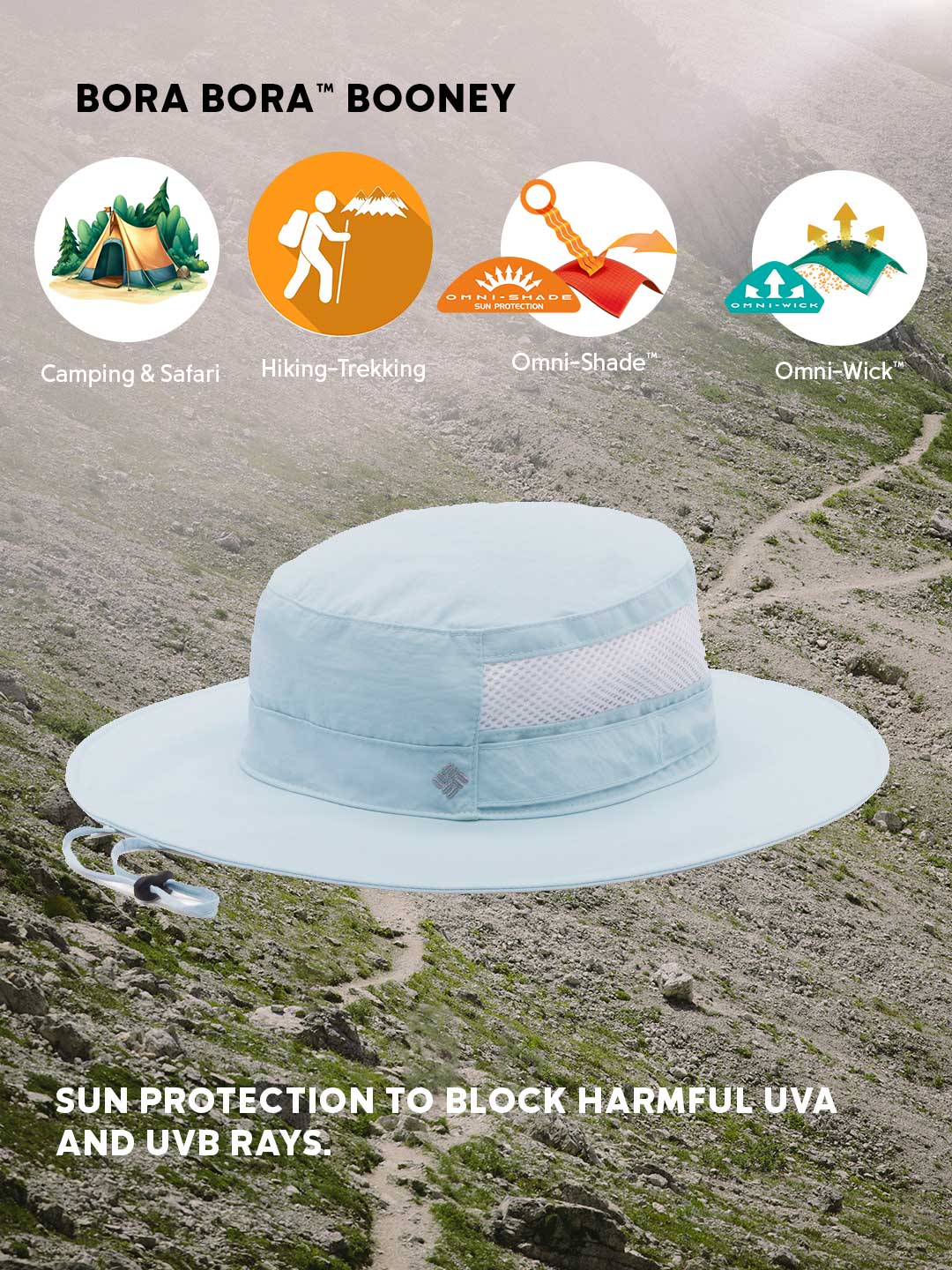 Columbia Unisex Blue Omni-Shade Bora Bora Booney Sun Protection Hat
