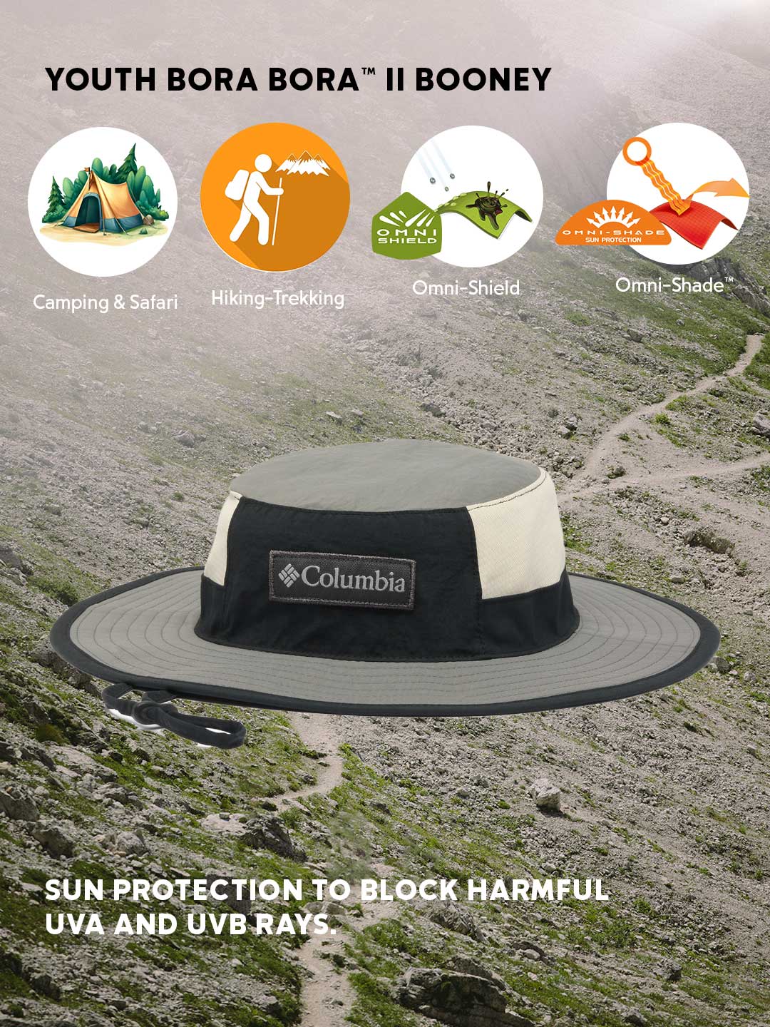 Columbia Kids Black Omni-Shade Bora Bora II Booney Sun Hat