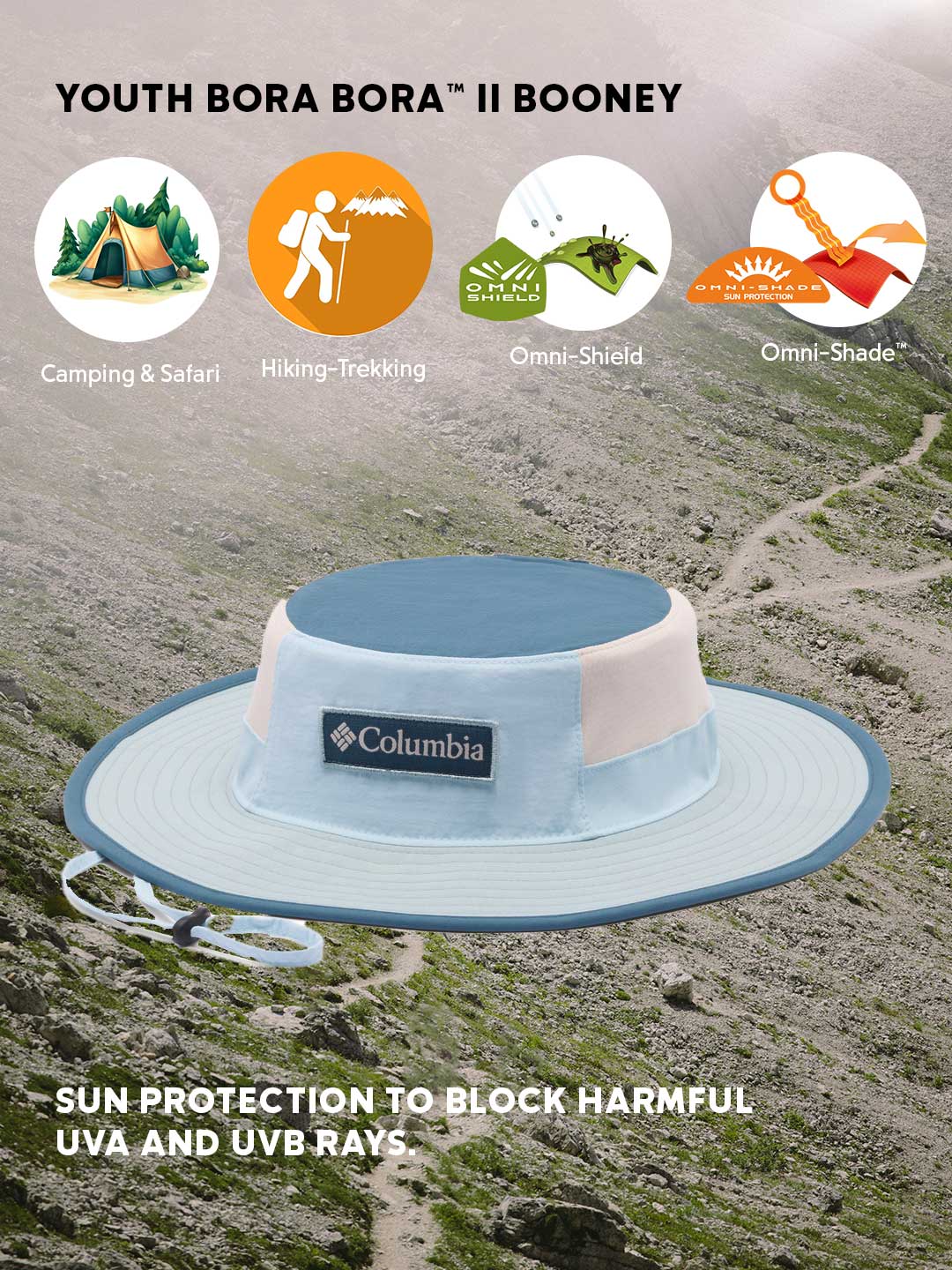 Columbia Kids Blue Omni-Shade Bora Bora II Booney Hat - Sun Protection