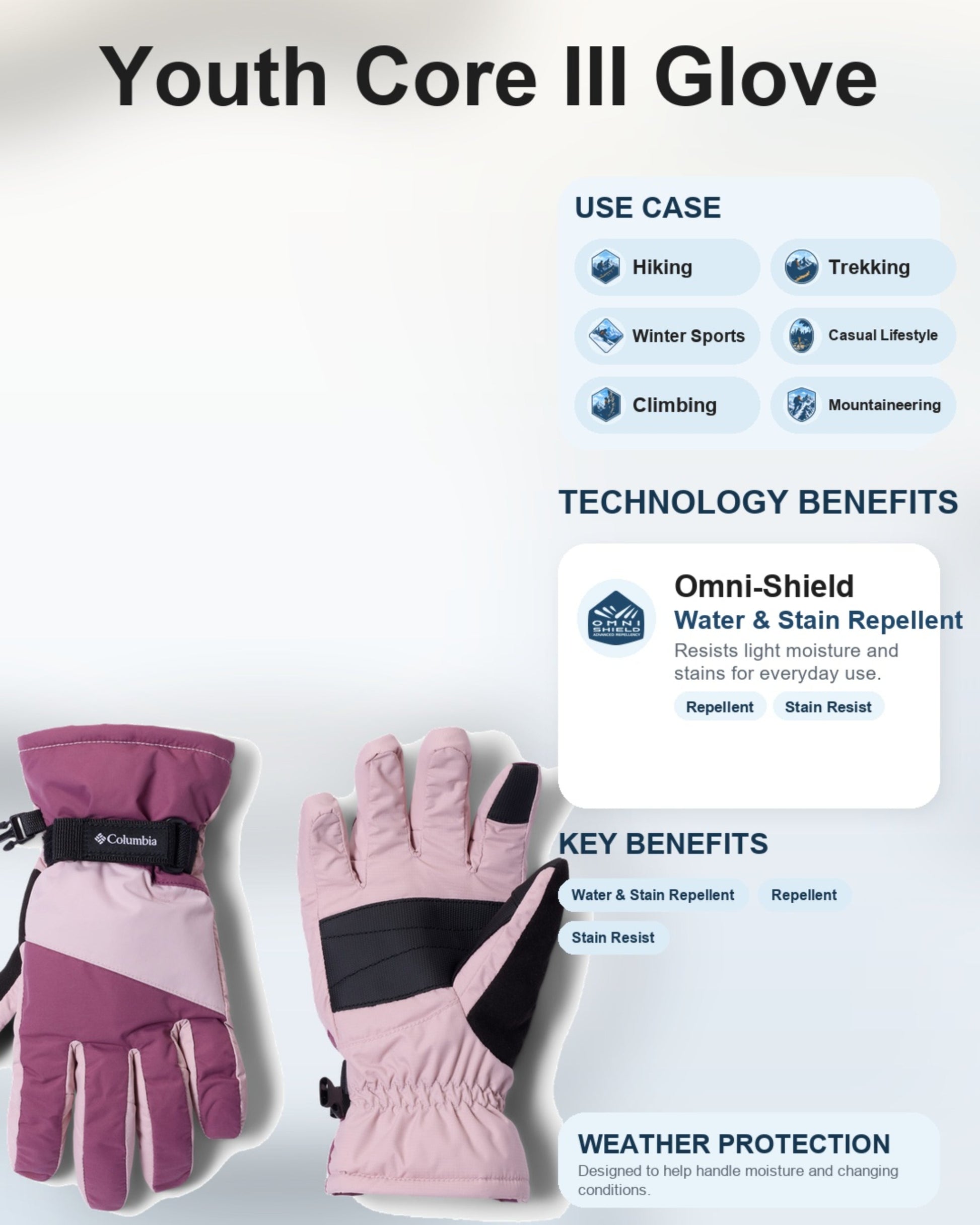Columbia Kids Unisex Purple Omni-Shield Core III Gloves