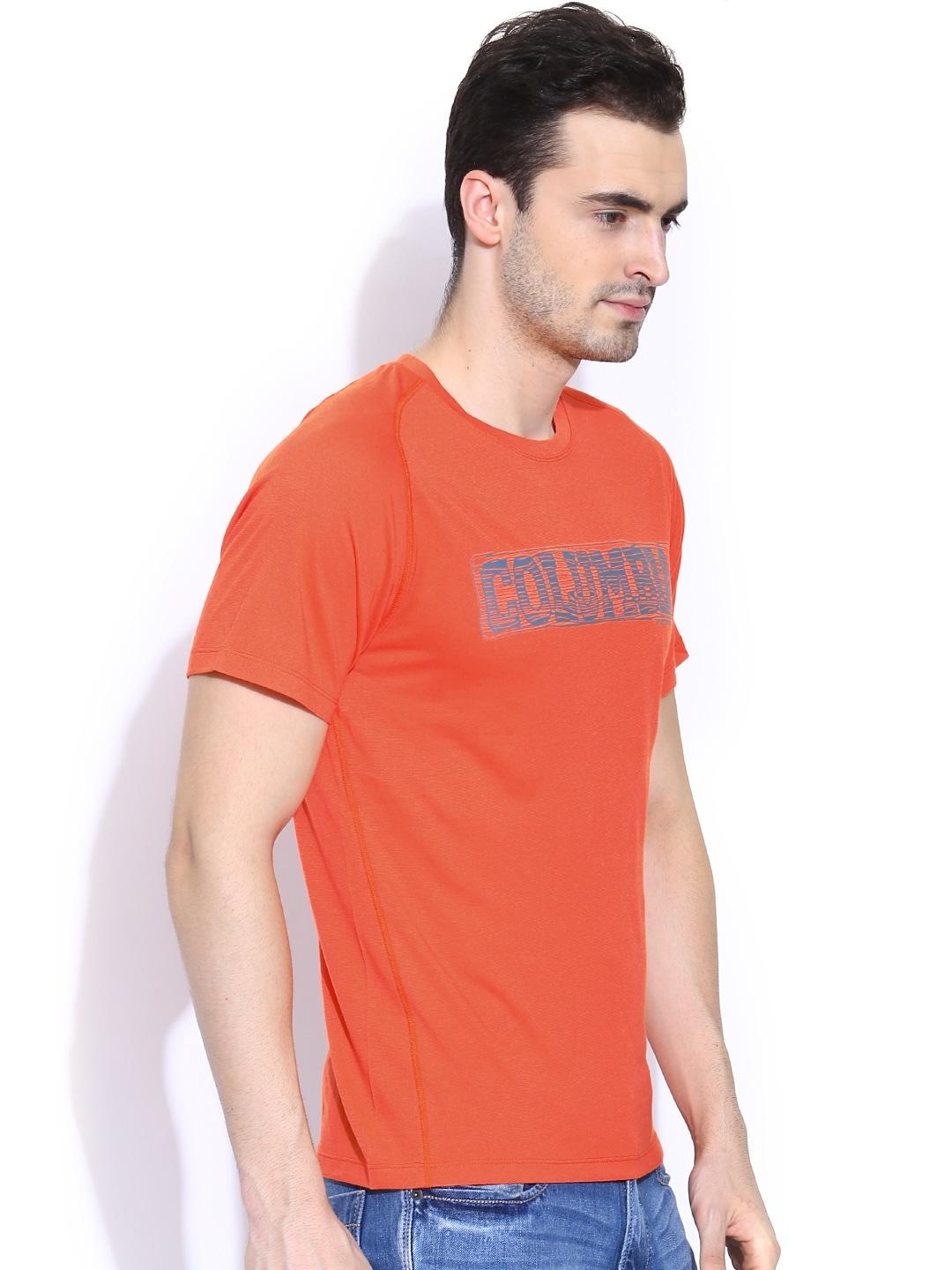 Columbia Men Orange Mountain Tech Logo S S Crew (Sun Protection)