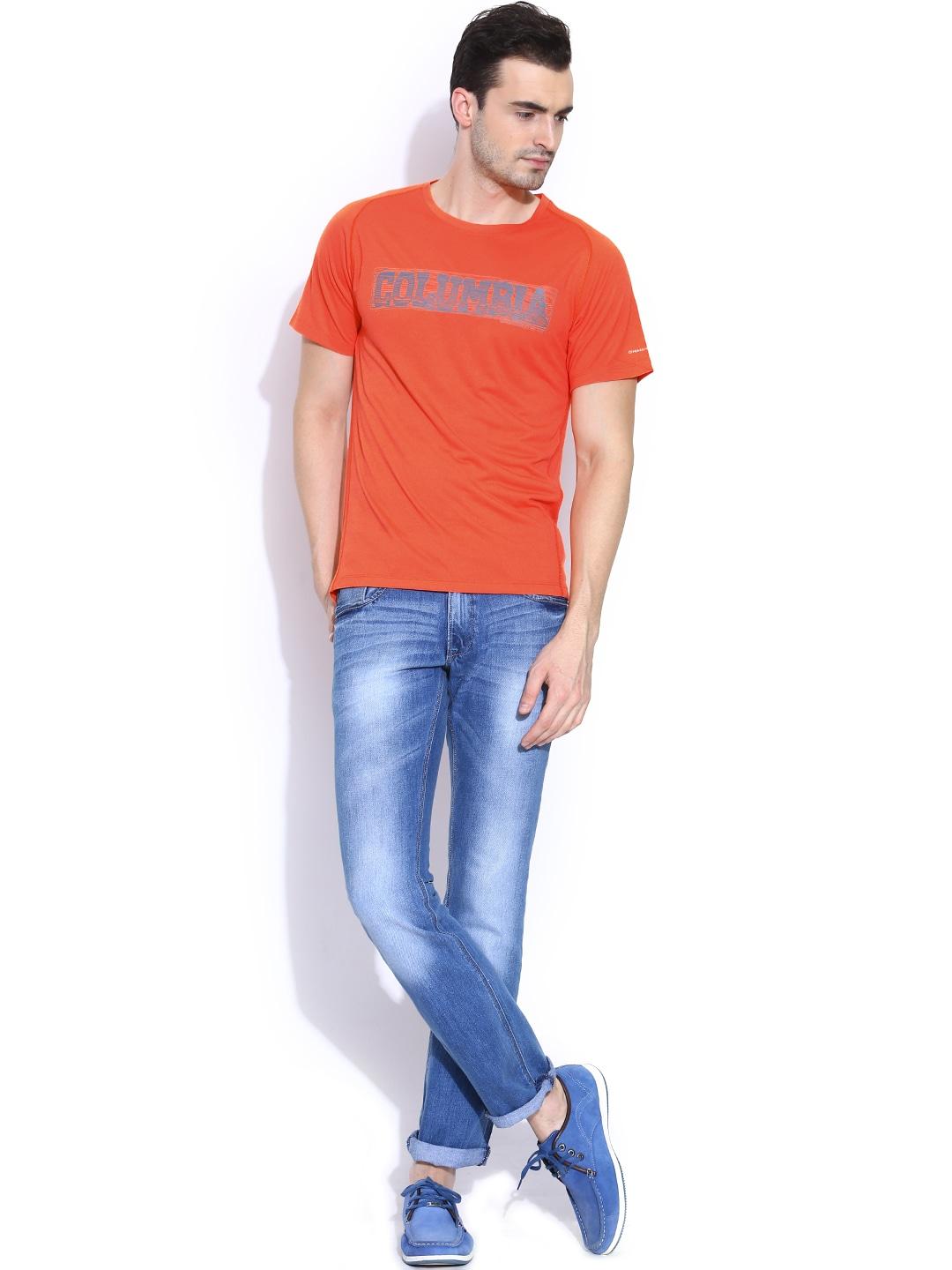 Columbia Men Orange Mountain Tech Logo S S Crew (Sun Protection)