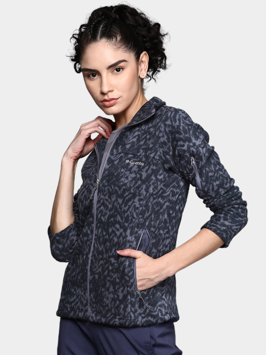 Columbia Women Blue Fast Trek Printed Fleece Jacket