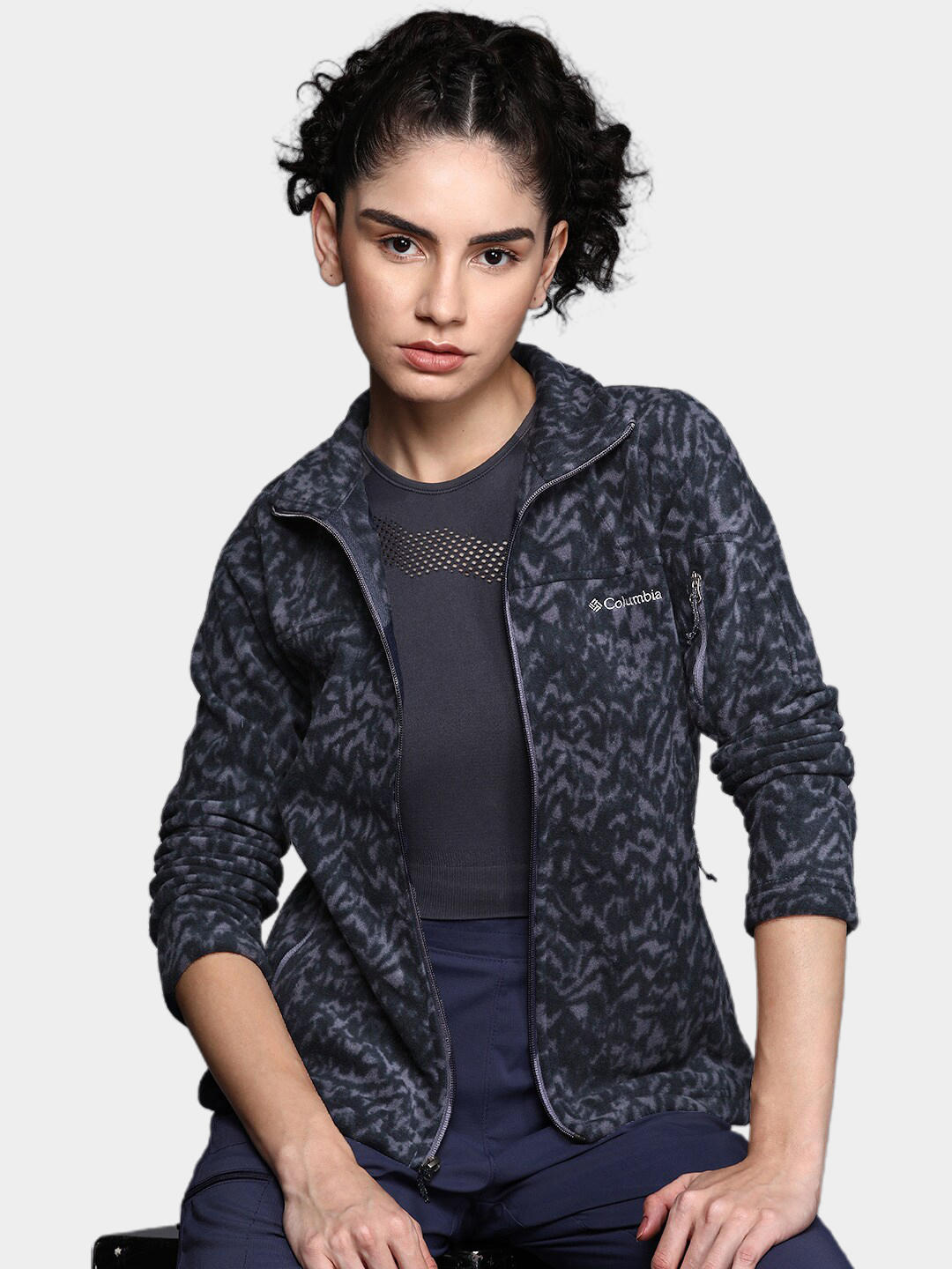 Columbia Women Blue Fast Trek Printed Fleece Jacket