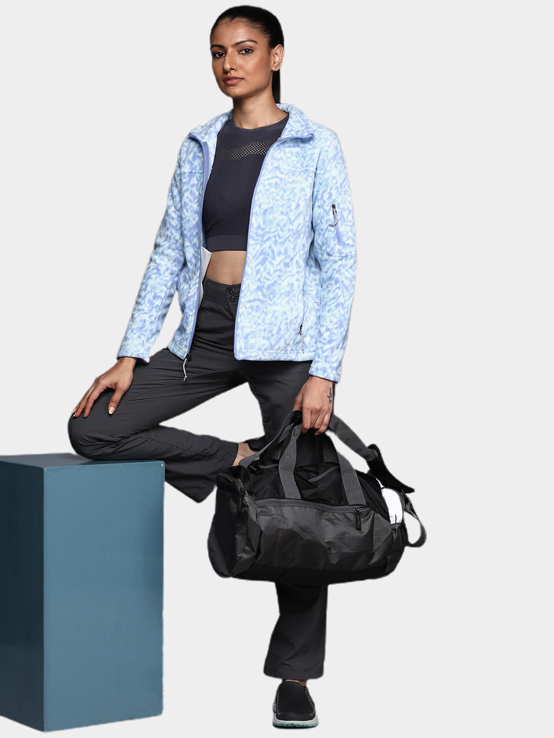 Columbia Women Blue Fast Trek Printed Fleece Jacket