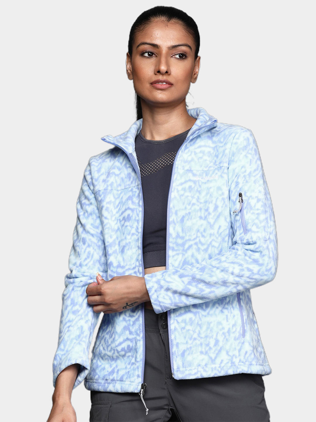 Columbia Women Blue Fast Trek Printed Fleece Jacket