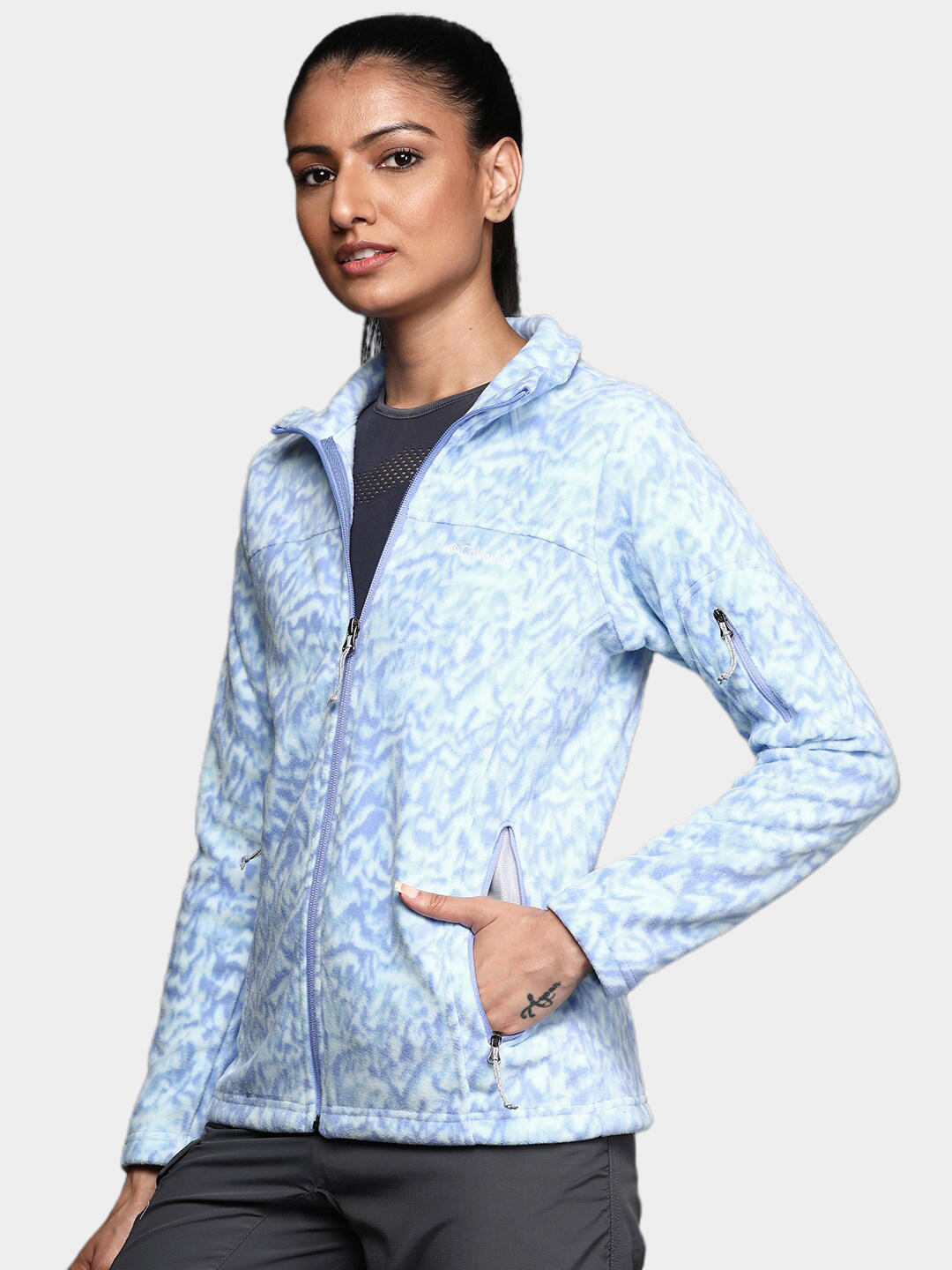 Columbia Women Blue Fast Trek Printed Fleece Jacket