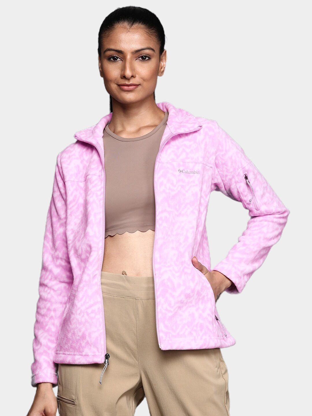 Columbia Women Purple Fast Trek Printed Fleece Jacket