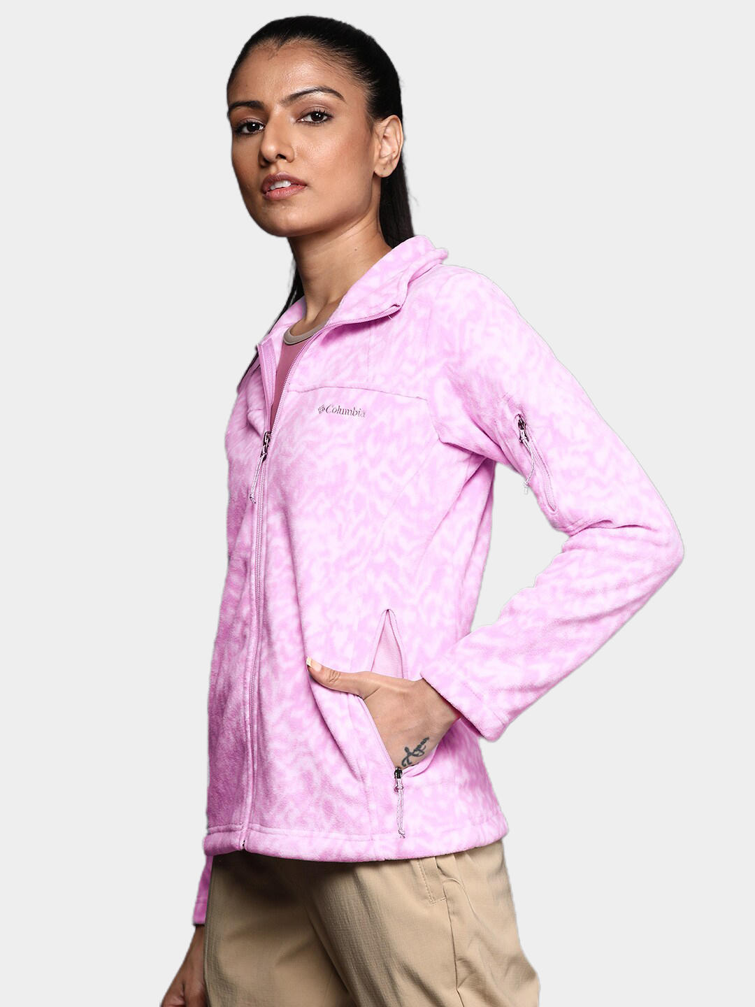Columbia Women Purple Fast Trek Printed Fleece Jacket