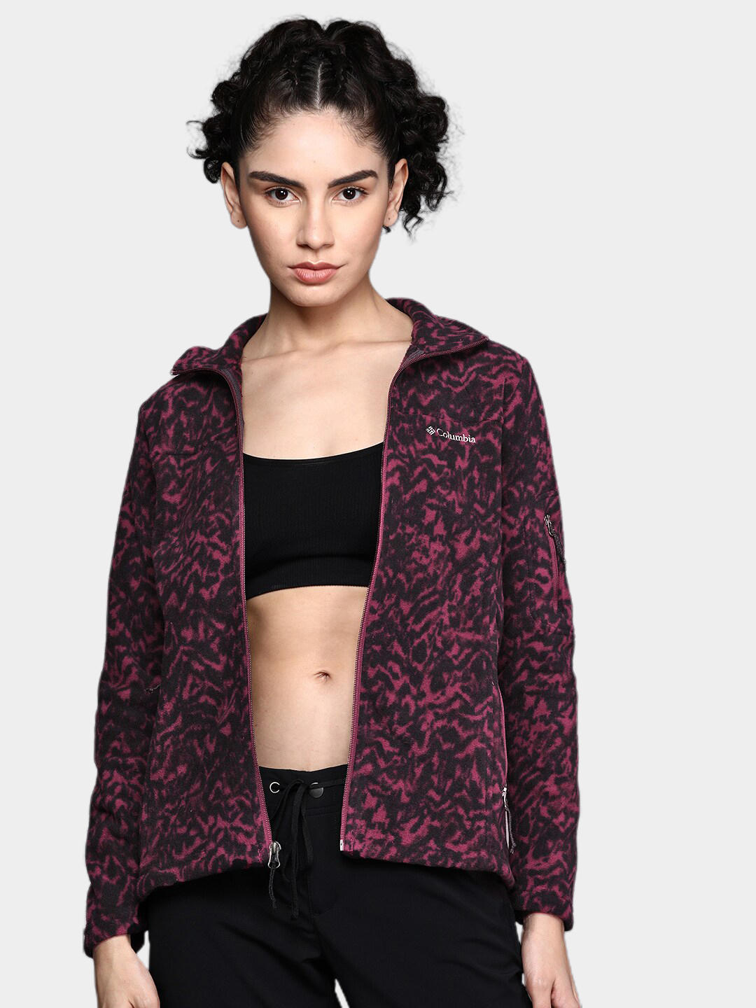 Columbia Women Maroon Fast Trek Printed Fleece Jacket