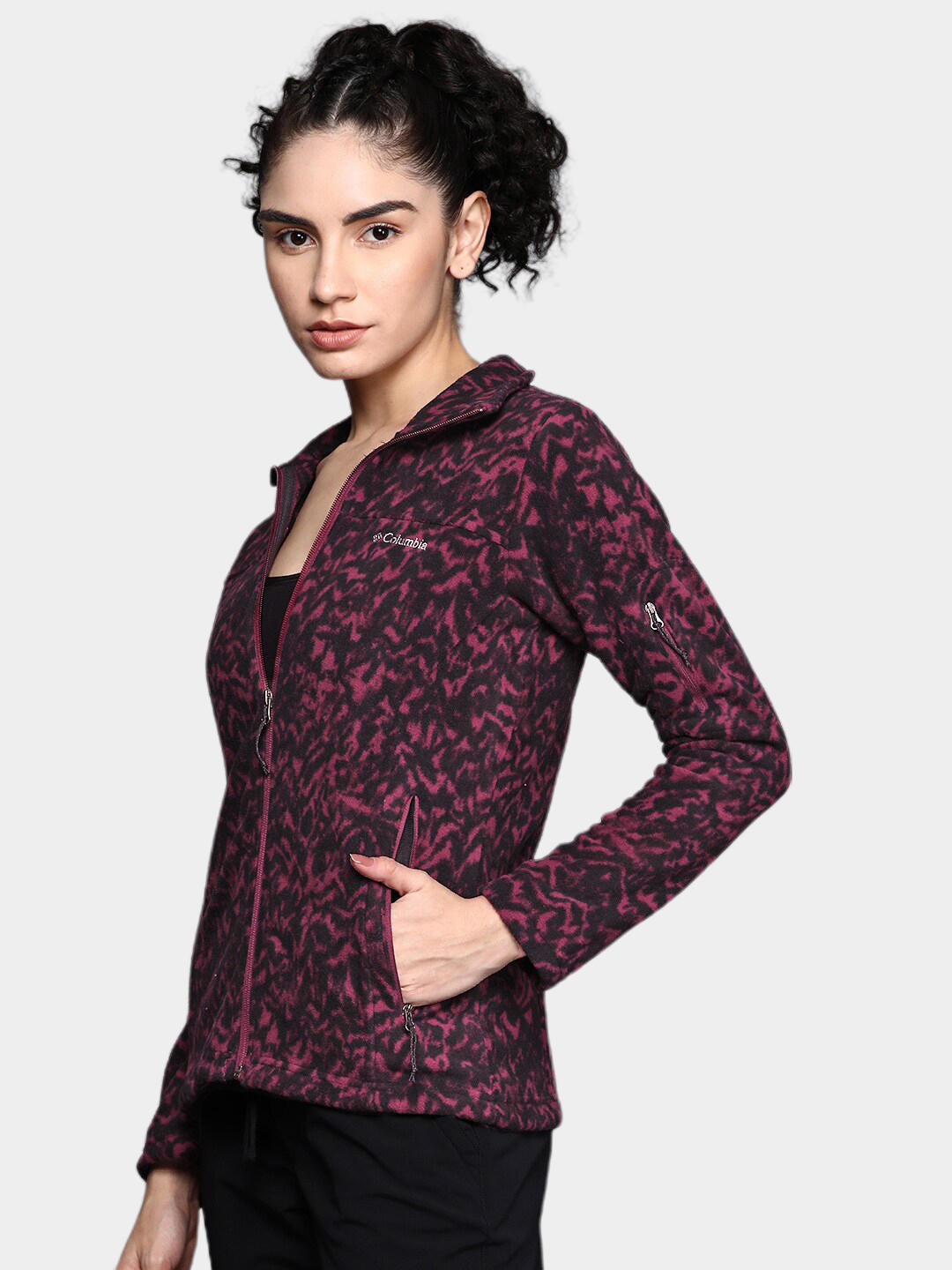 Columbia Women Maroon Fast Trek Printed Fleece Jacket