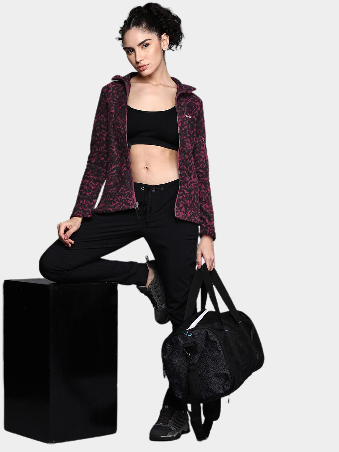 Columbia Women Maroon Fast Trek Printed Fleece Jacket