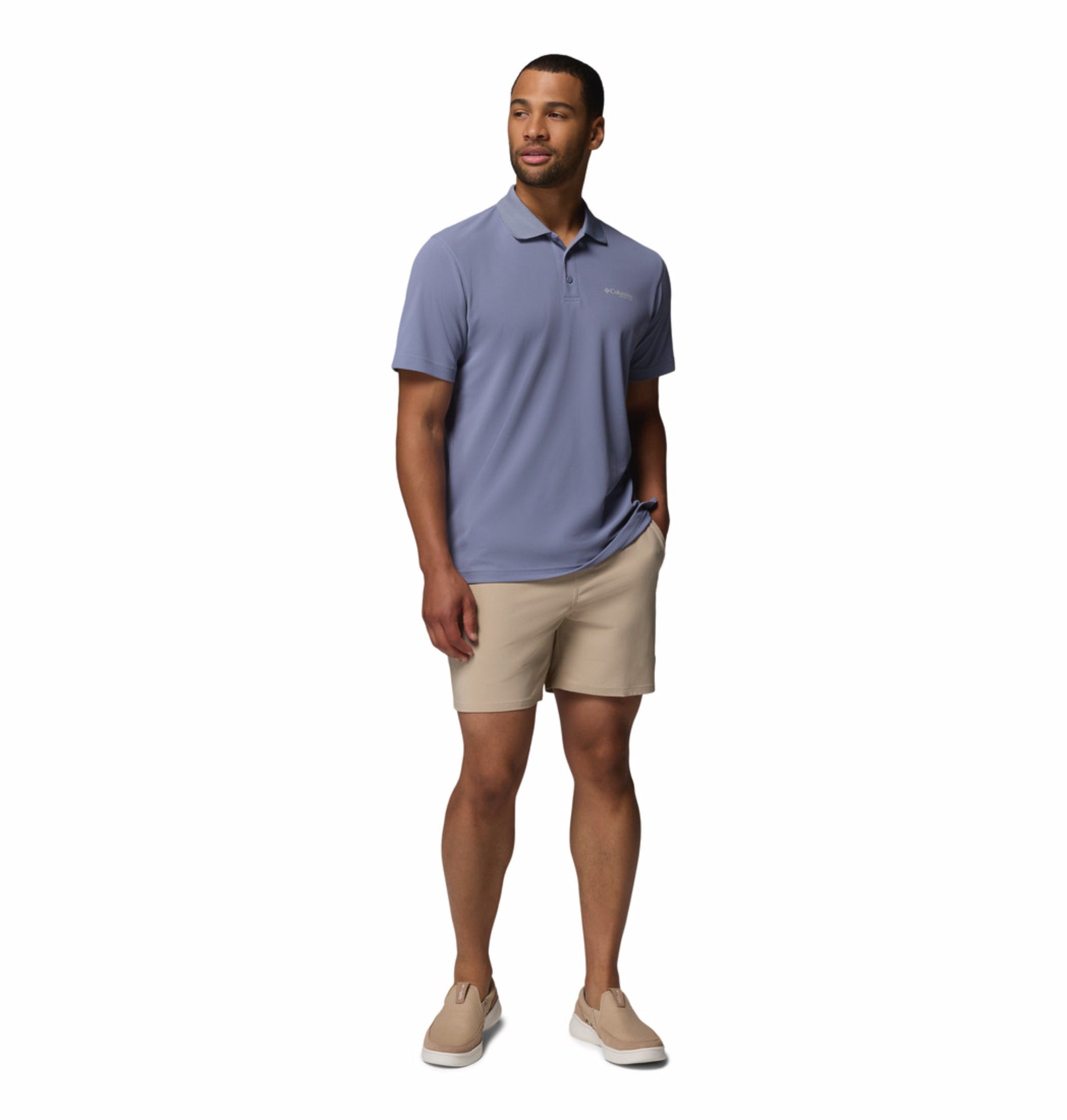men beige omni shade terminal roamer stretch shorts