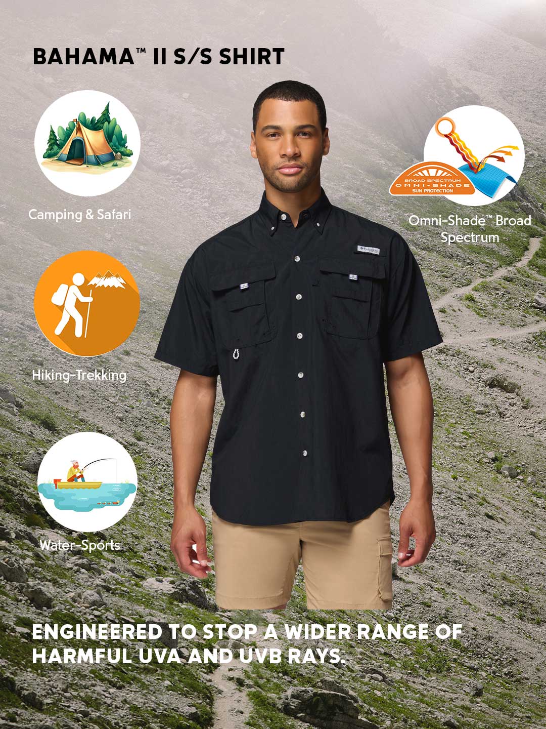 Columbia Men’s Omni-Shade Bahama II Short Sleeve Shirt - Black