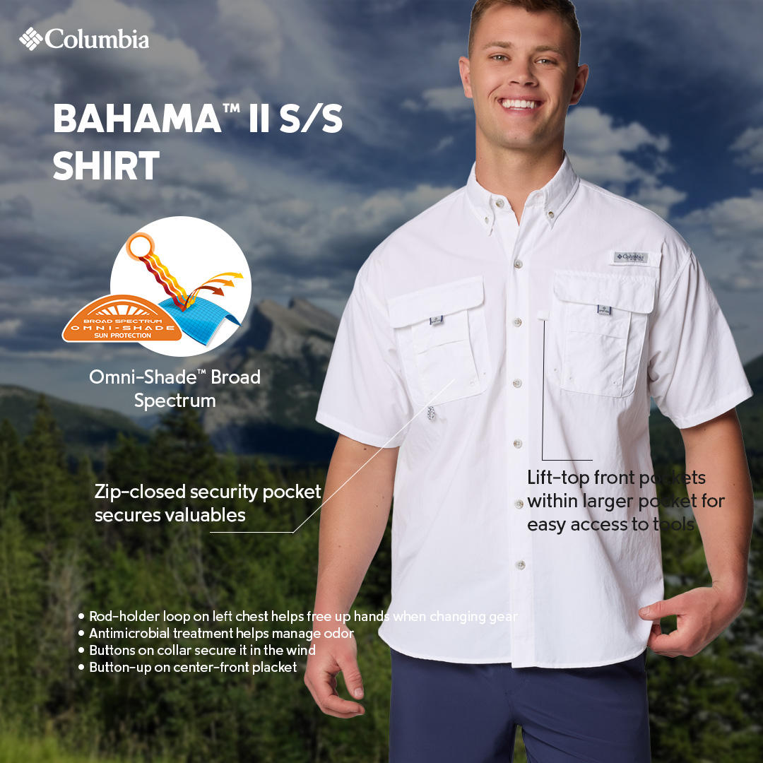Columbia Mens White Omni-Shade Bahama II Short Sleeve Shirt