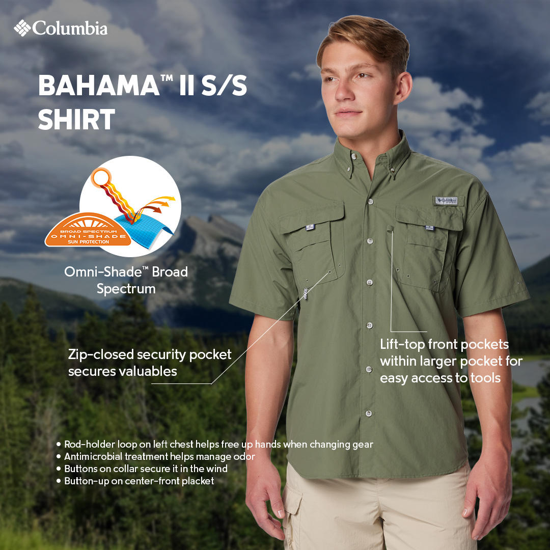 Columbia Mens Olive Omni-Shade Bahama II Short Sleeve Shirt