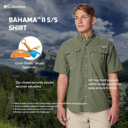 Columbia Mens Olive Omni-Shade Bahama II Short Sleeve Shirt