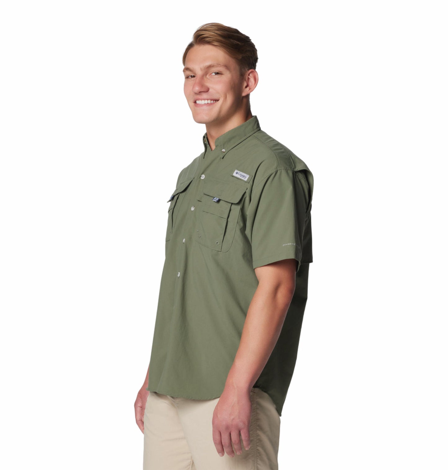 Columbia Mens Olive Omni-Shade Bahama II Short Sleeve Shirt