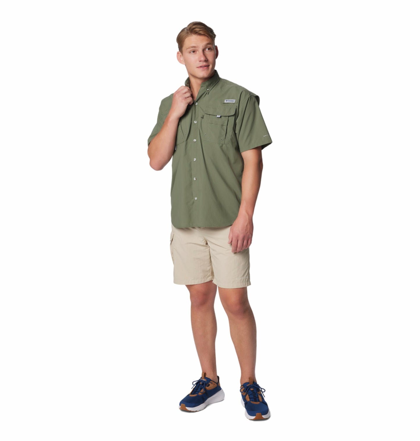 Columbia Mens Olive Omni-Shade Bahama II Short Sleeve Shirt