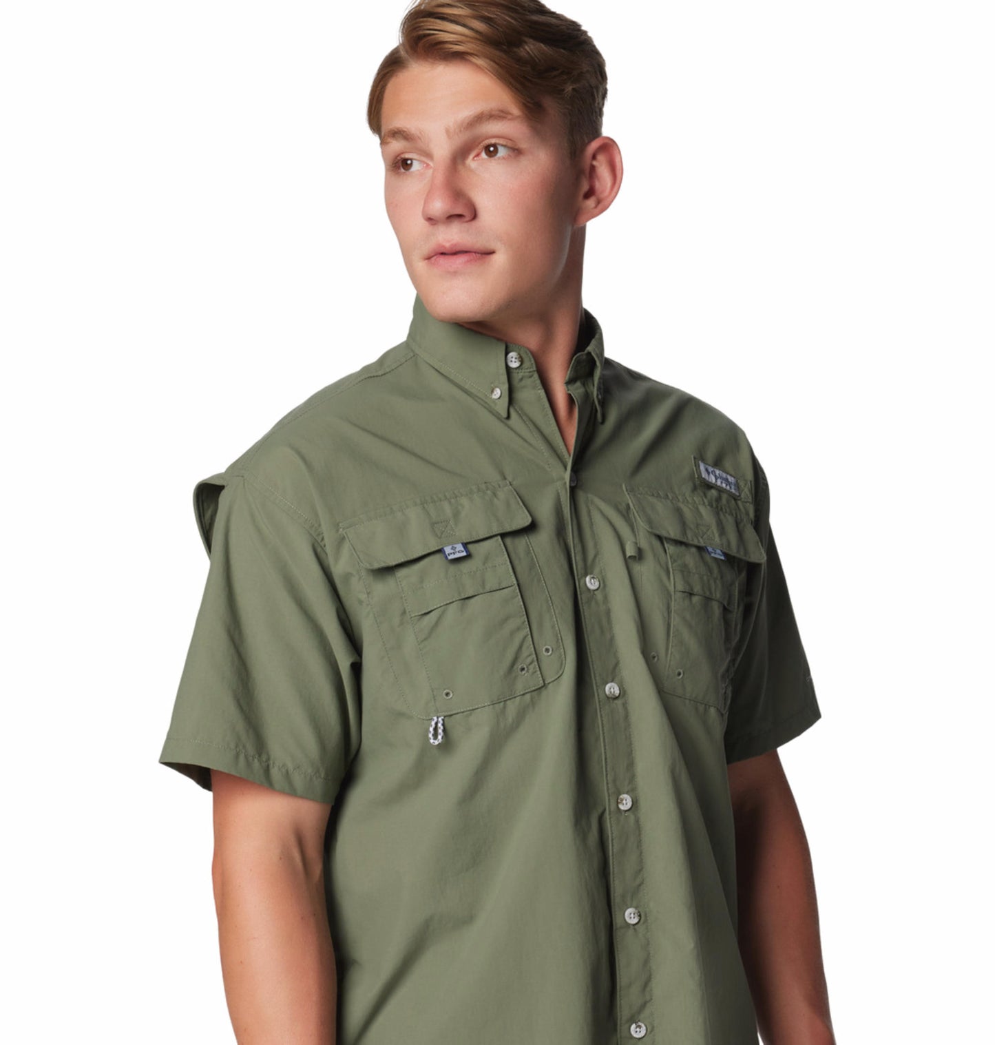 Columbia Mens Olive Omni-Shade Bahama II Short Sleeve Shirt