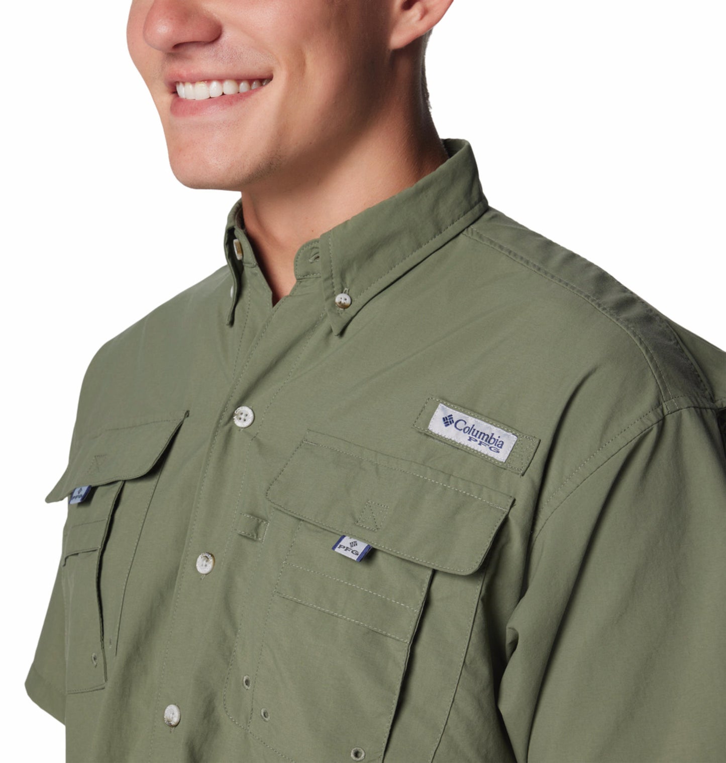 Columbia Mens Olive Omni-Shade Bahama II Short Sleeve Shirt