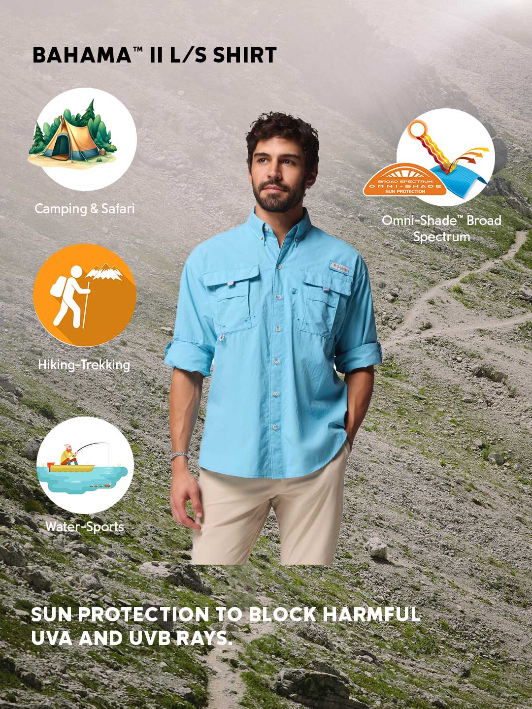 Columbia Men’s Blue Omni-Shade Bahama II Long Sleeve Shirt
