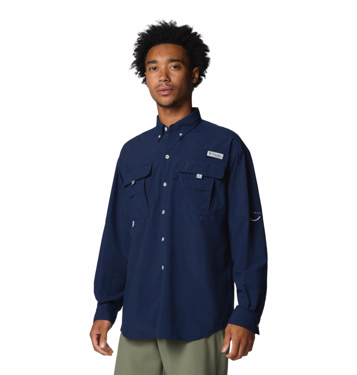 Columbia Mens Navy Blue Omni-Shade Broad Spectrum Bahama II Long Sleeve Shirt