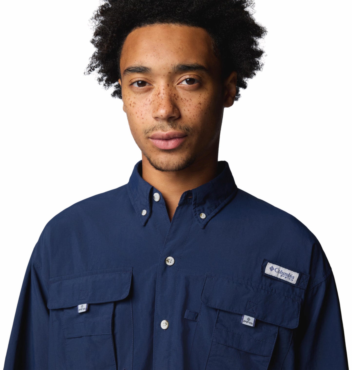 Columbia Mens Navy Blue Omni-Shade Broad Spectrum Bahama II Long Sleeve Shirt