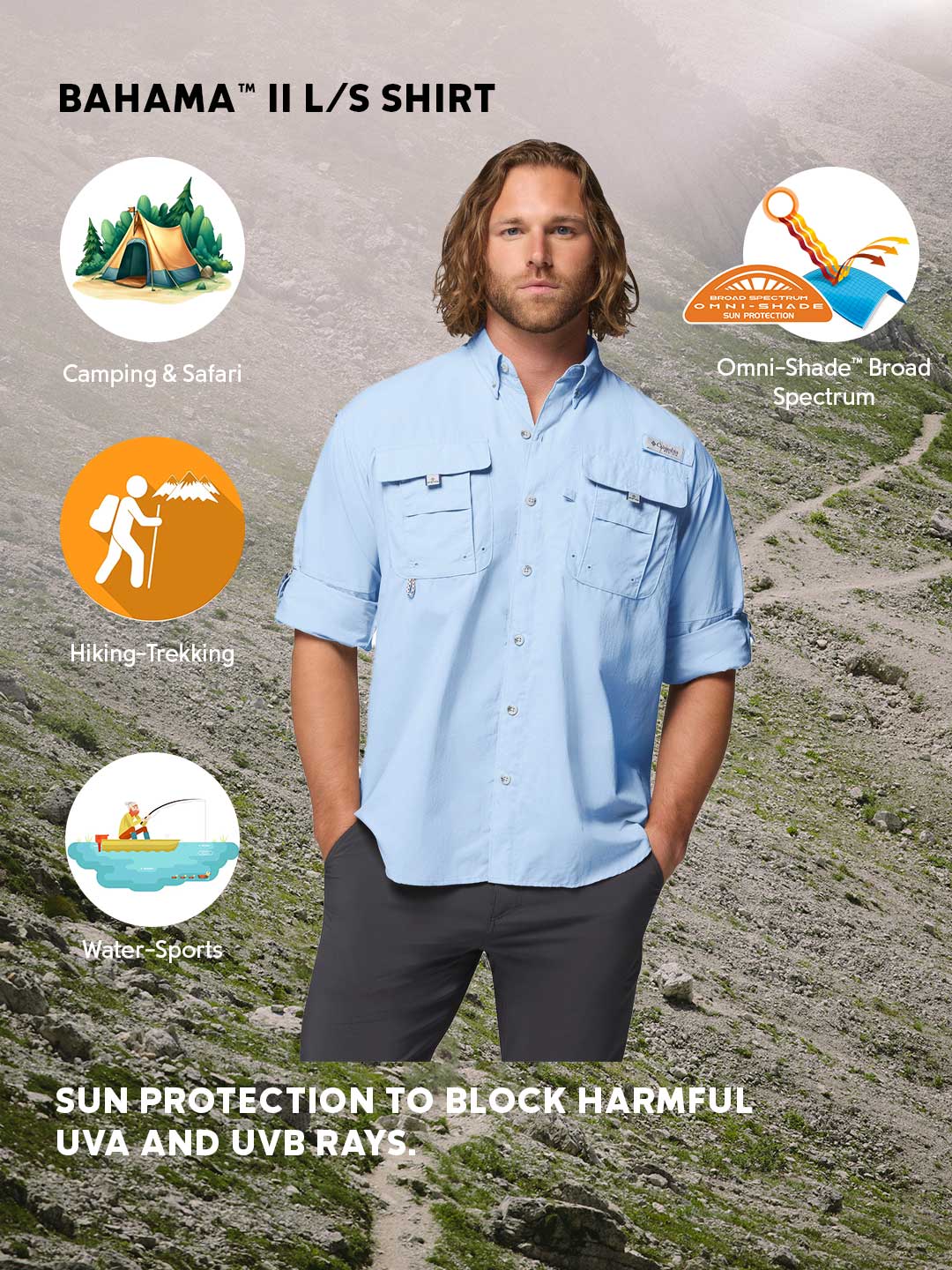 Columbia Men’s Blue Omni-Shade Bahama II Long Sleeve Shirt