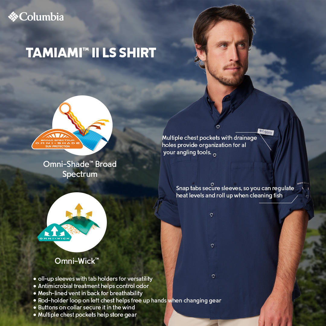 Columbia Mens Navy Blue Omni-Wick Tamiami II Long Sleeve Shirt