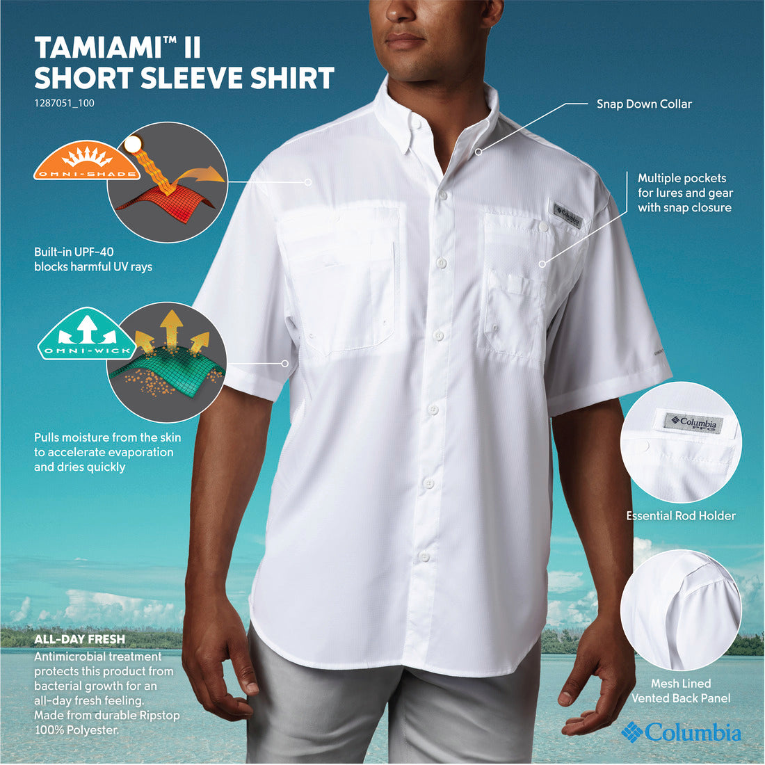 Columbia Men's White Omni-Shade Tamiami II Short Sleeve Shirt